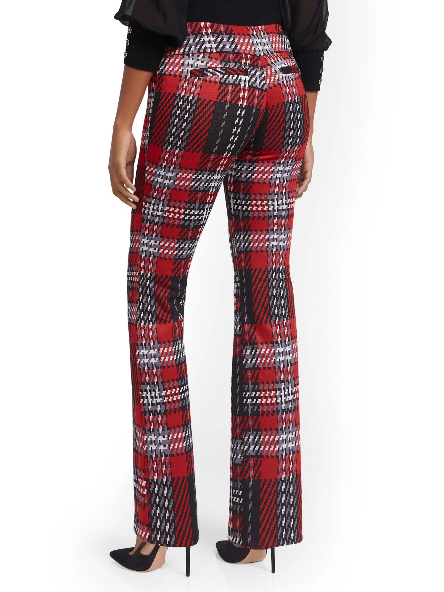 Tall Red Plaid Pull-On Bootcut Ponte Knit Pant - Superflex - Image 3