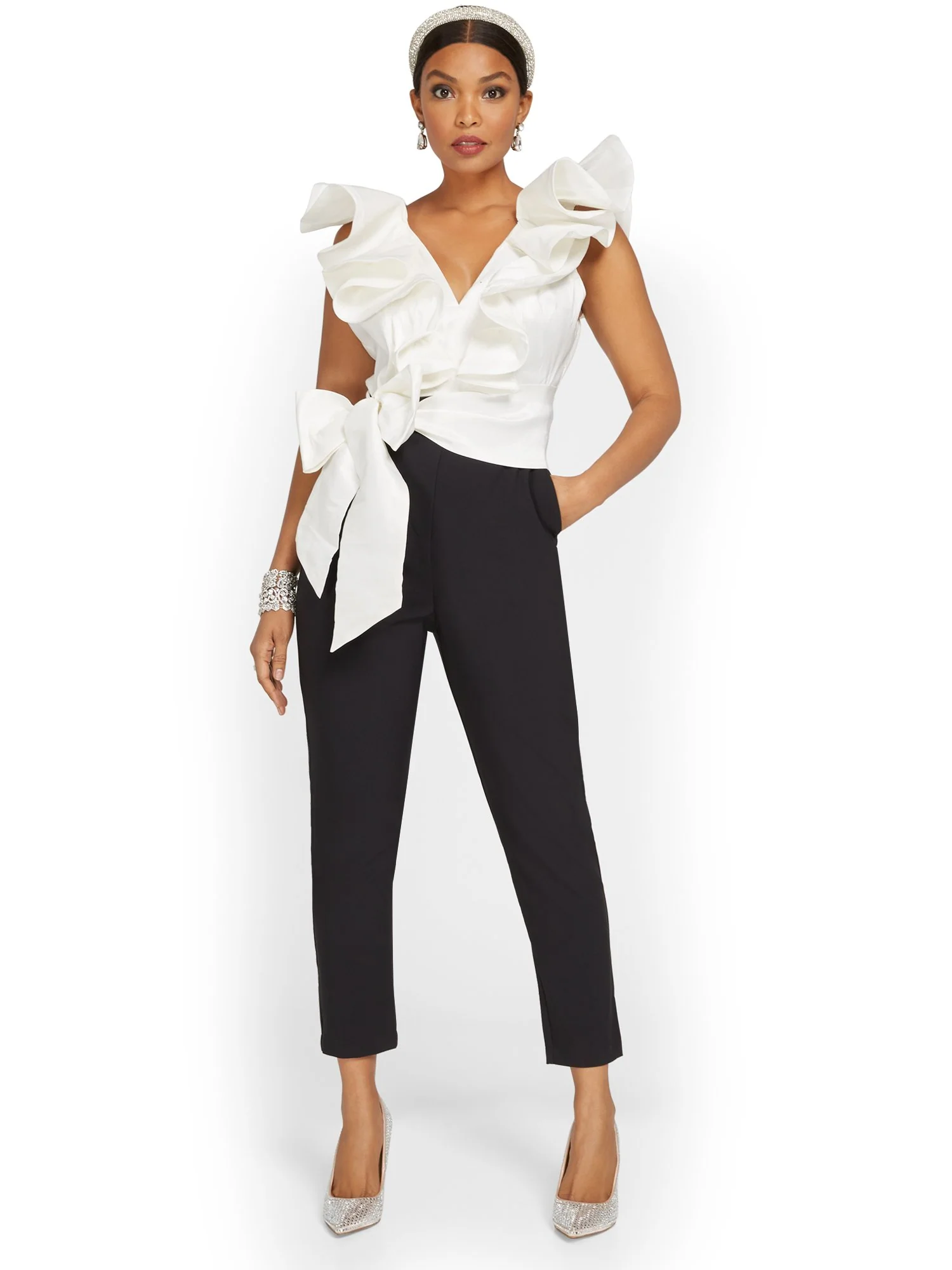 Tall Ruffle-Detail Two-Tone Jumpsuit - Image 2