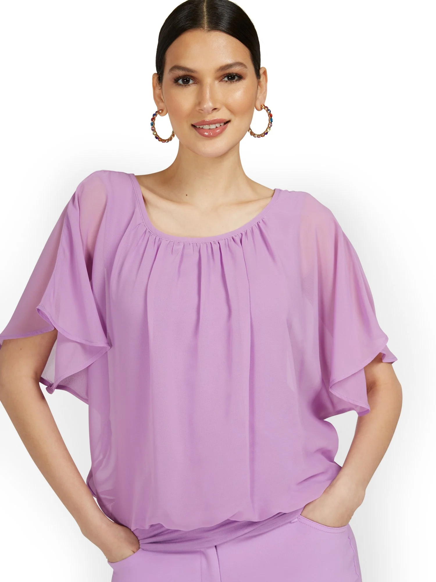 Tall Semi-Sheer Flutter Dolman-Sleeve Top - Image 10