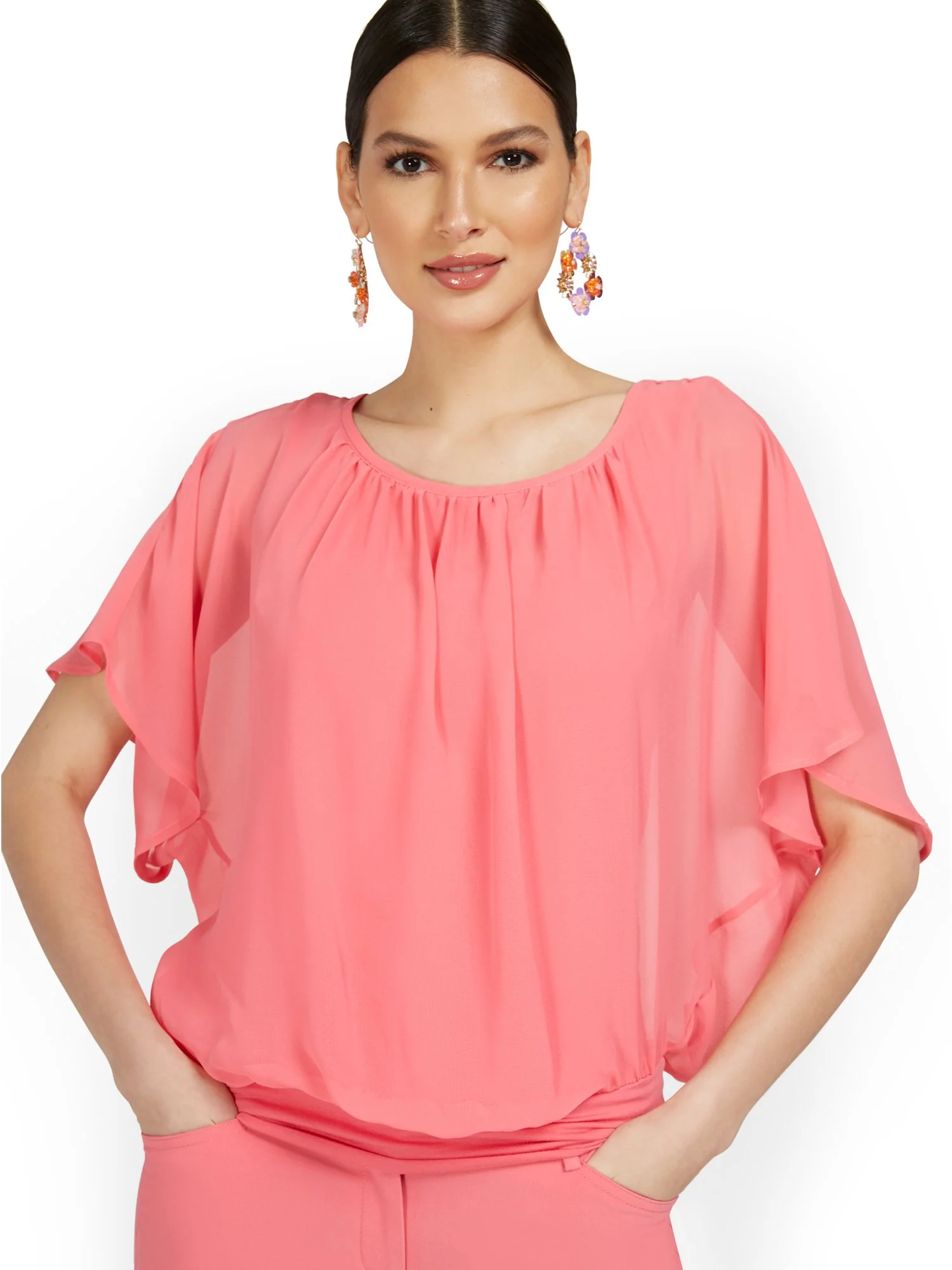 Tall Semi-Sheer Flutter Dolman-Sleeve Top - Image 17