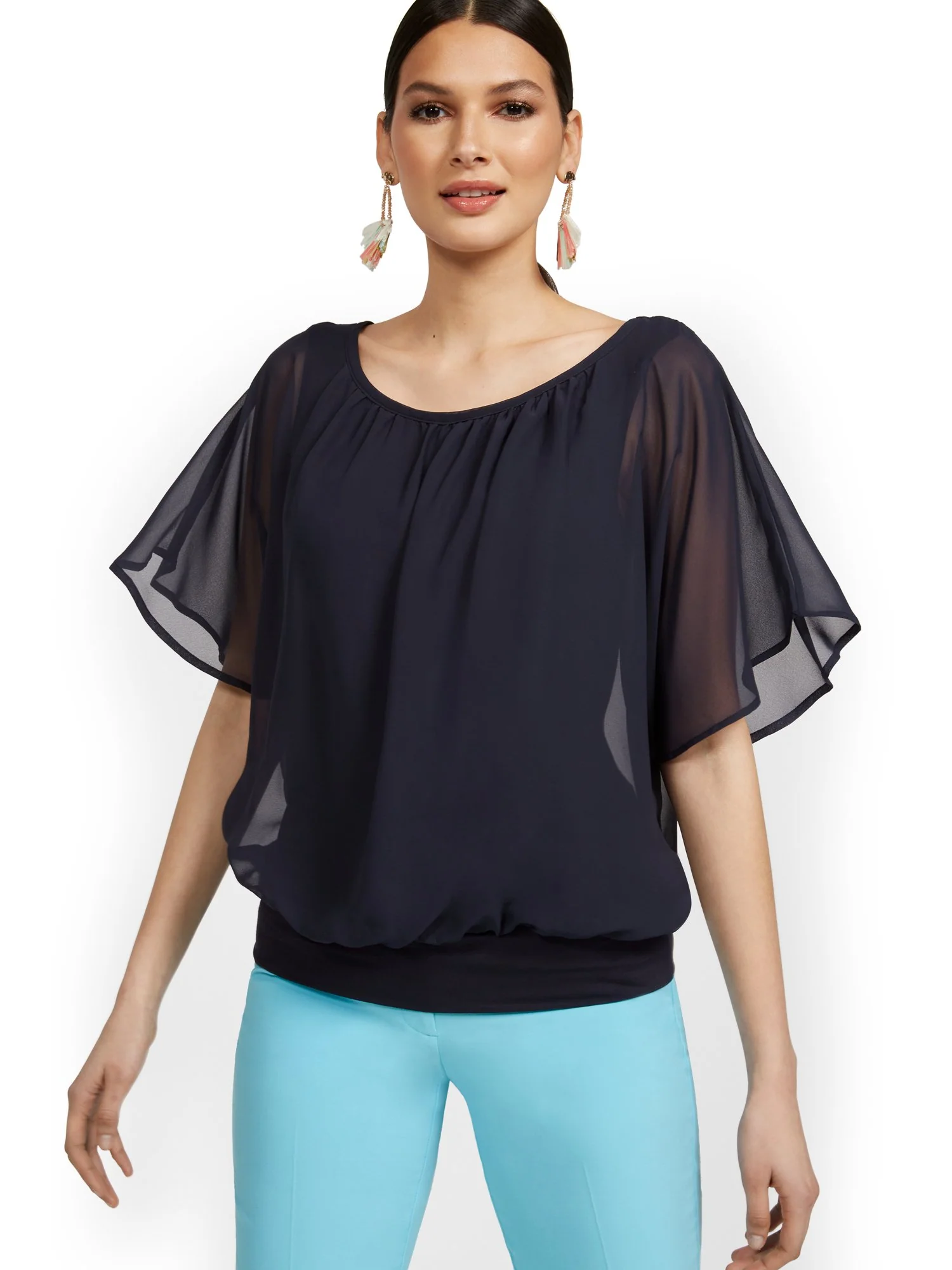 Tall Semi-Sheer Flutter Dolman-Sleeve Top - Image 20