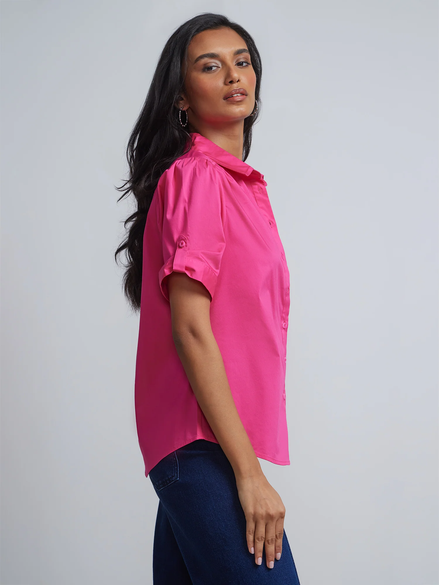 Tall Short-Sleeve Button-Front Secret Snap - NY&C Madison Shirt® - Image 15