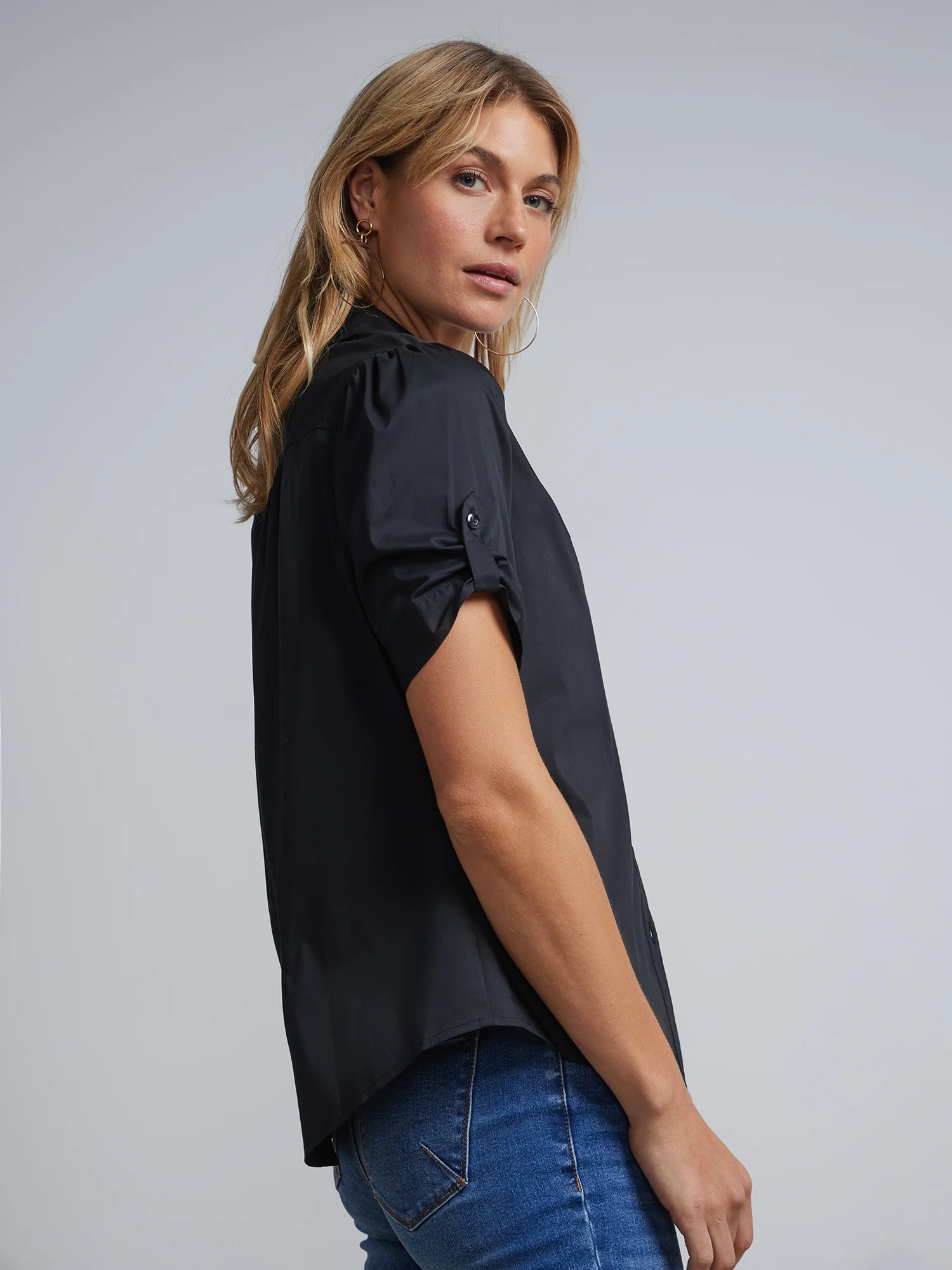 Tall Short-Sleeve Button-Front Secret Snap - NY&C Madison Shirt® - Image 2