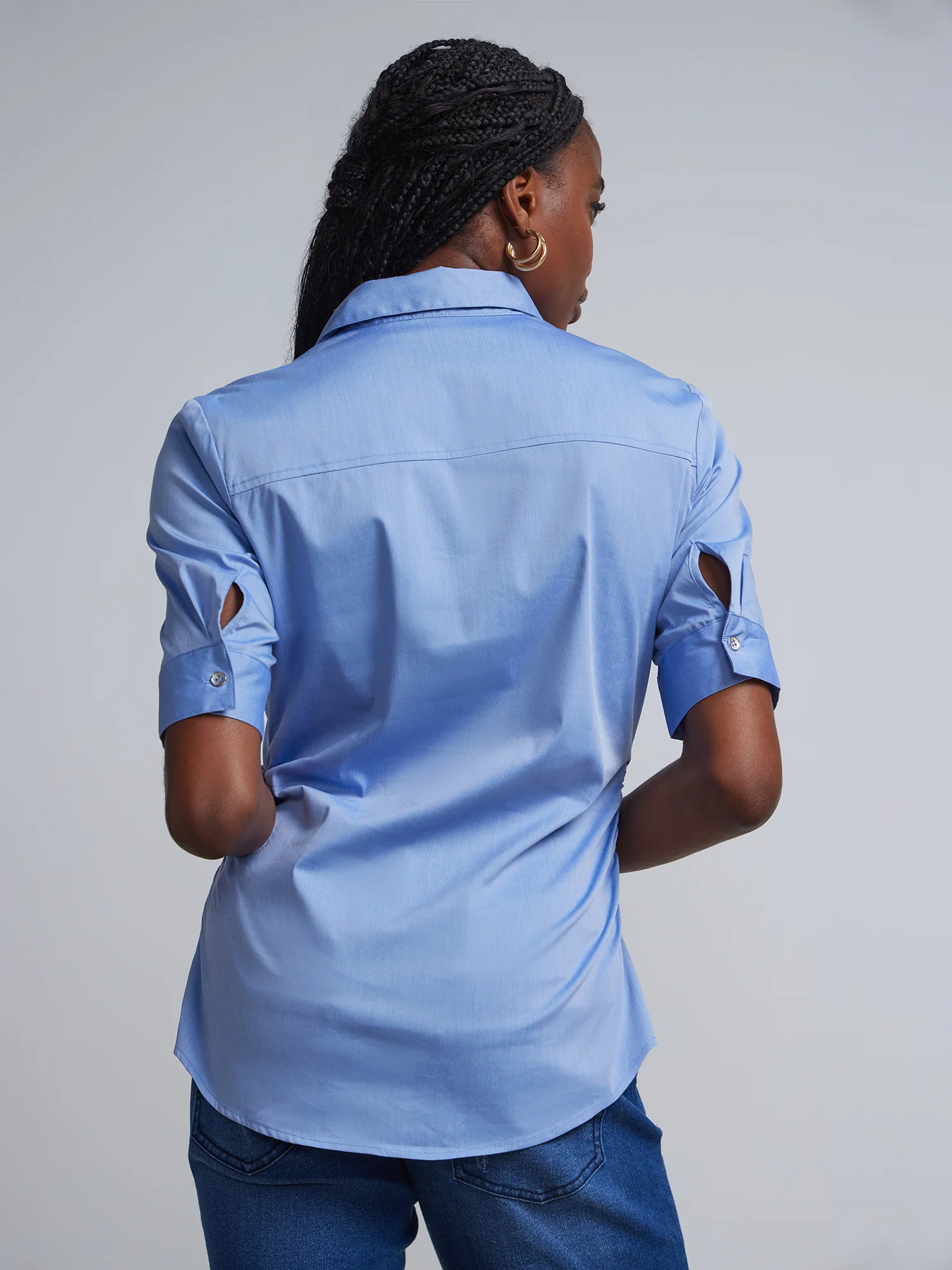Tall Short-Sleeve Metal Button-Front Secret Snap - NY&C Madison Shirt® - Image 19