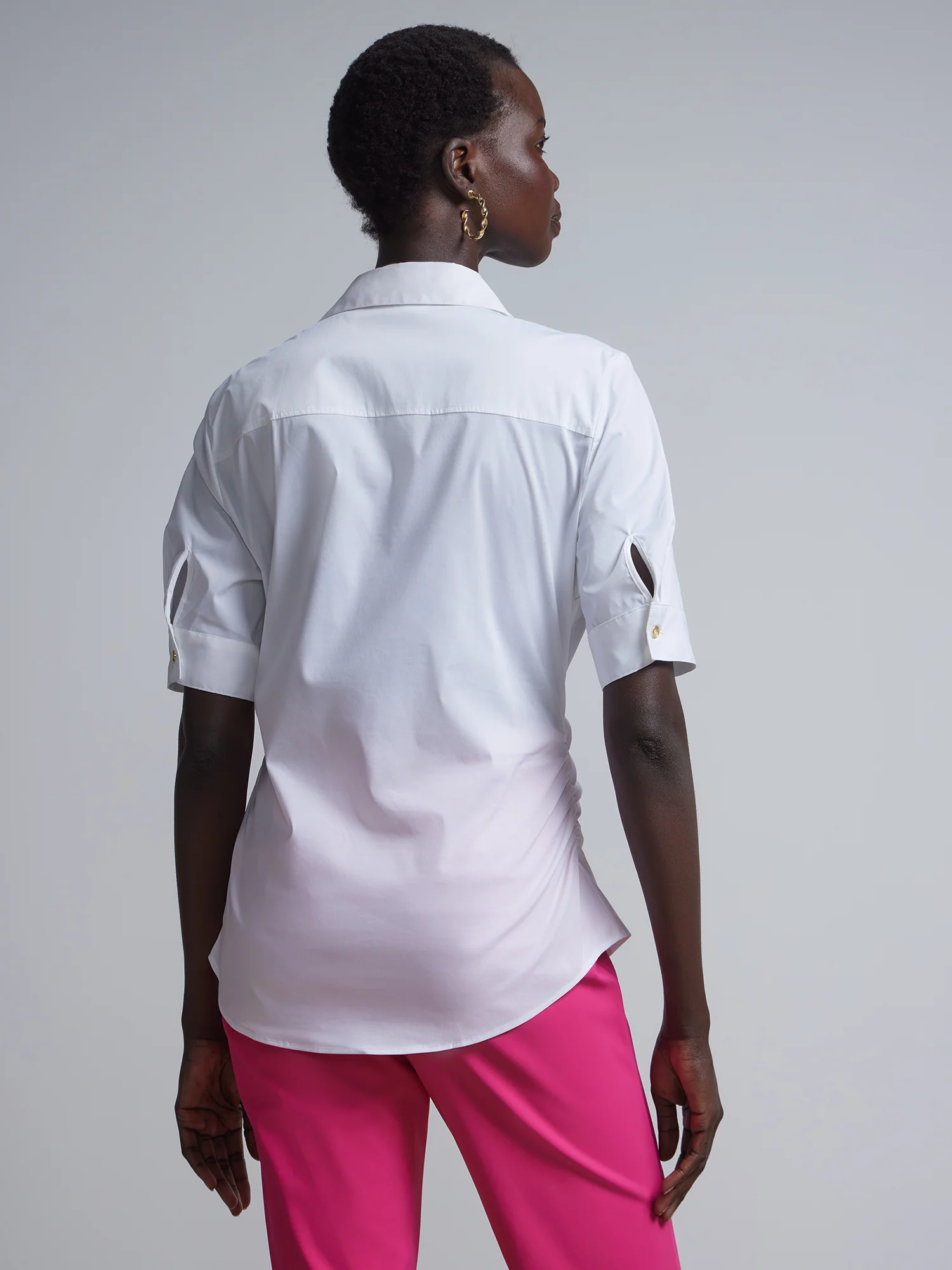 Tall Short-Sleeve Metal Button-Front Secret Snap - NY&C Madison Shirt® - Image 3