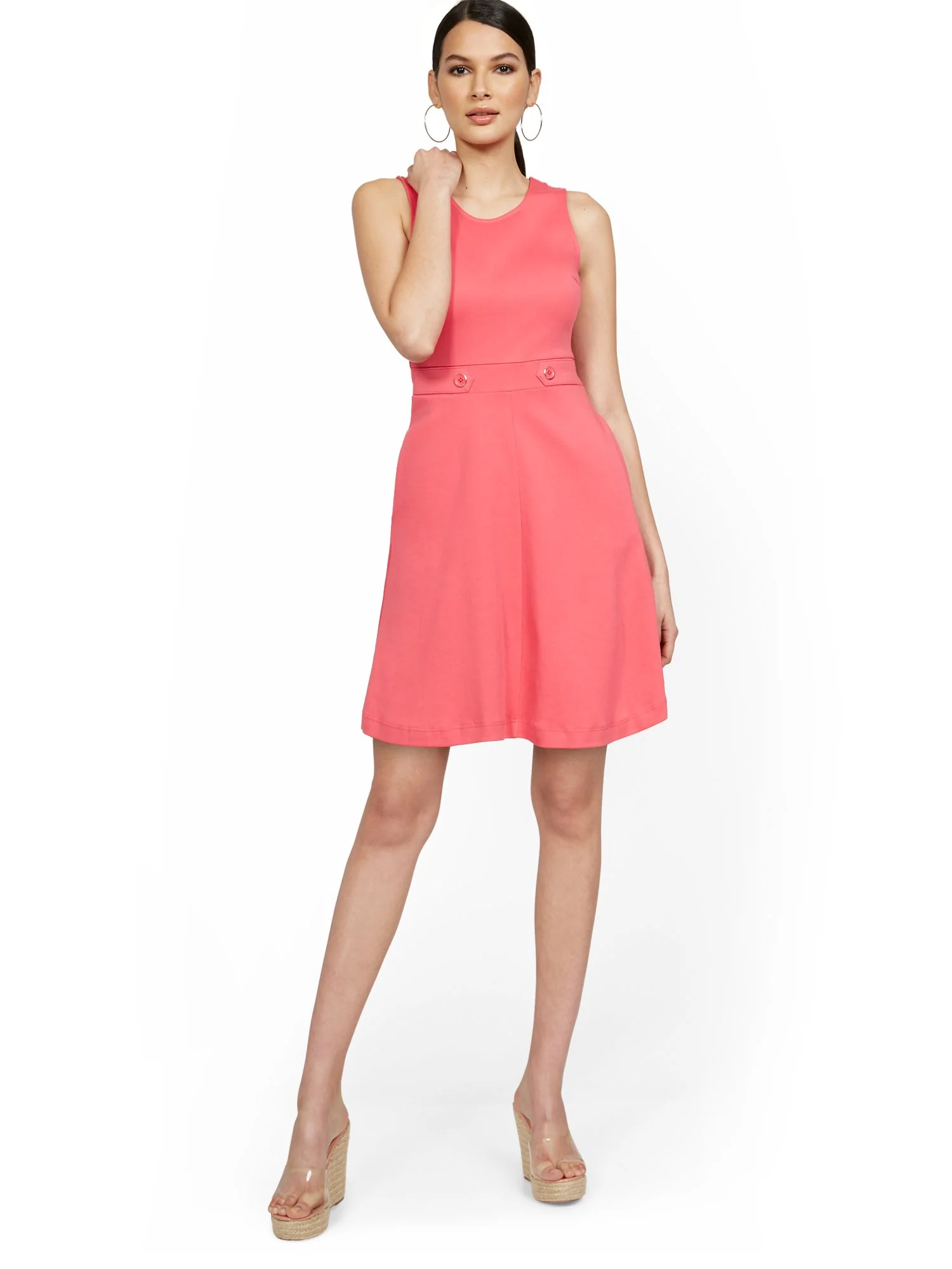 Tall Sleeveless Two-Button Fit and Flare Dress - City Knits - Image 13