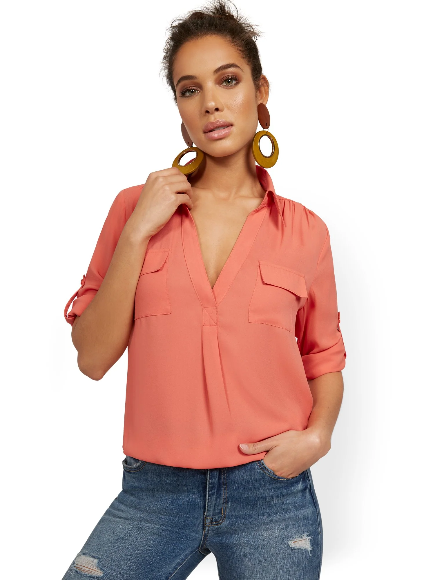 Tall Split-Neck Double Pocket Top - Image 9