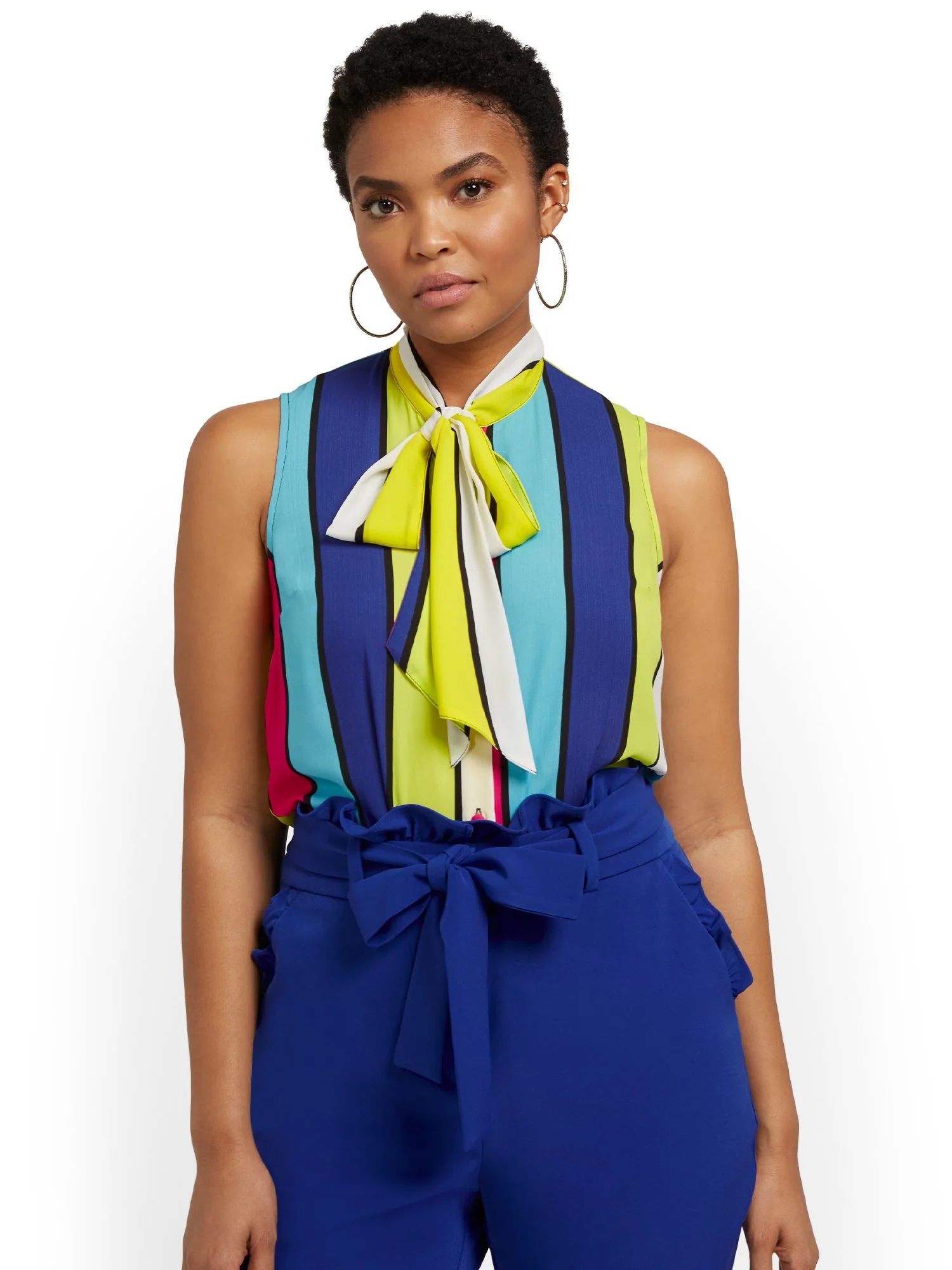 Tall Striped Bow-Neck Blouse - Image 2