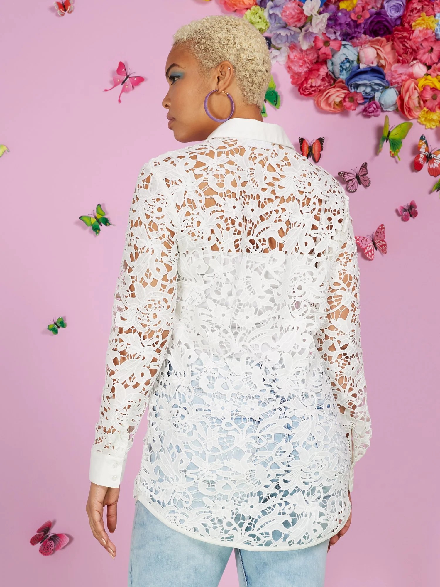 Tall White Lacey Modern Madison Tunic Shirt - 7th Avenue - Image 3