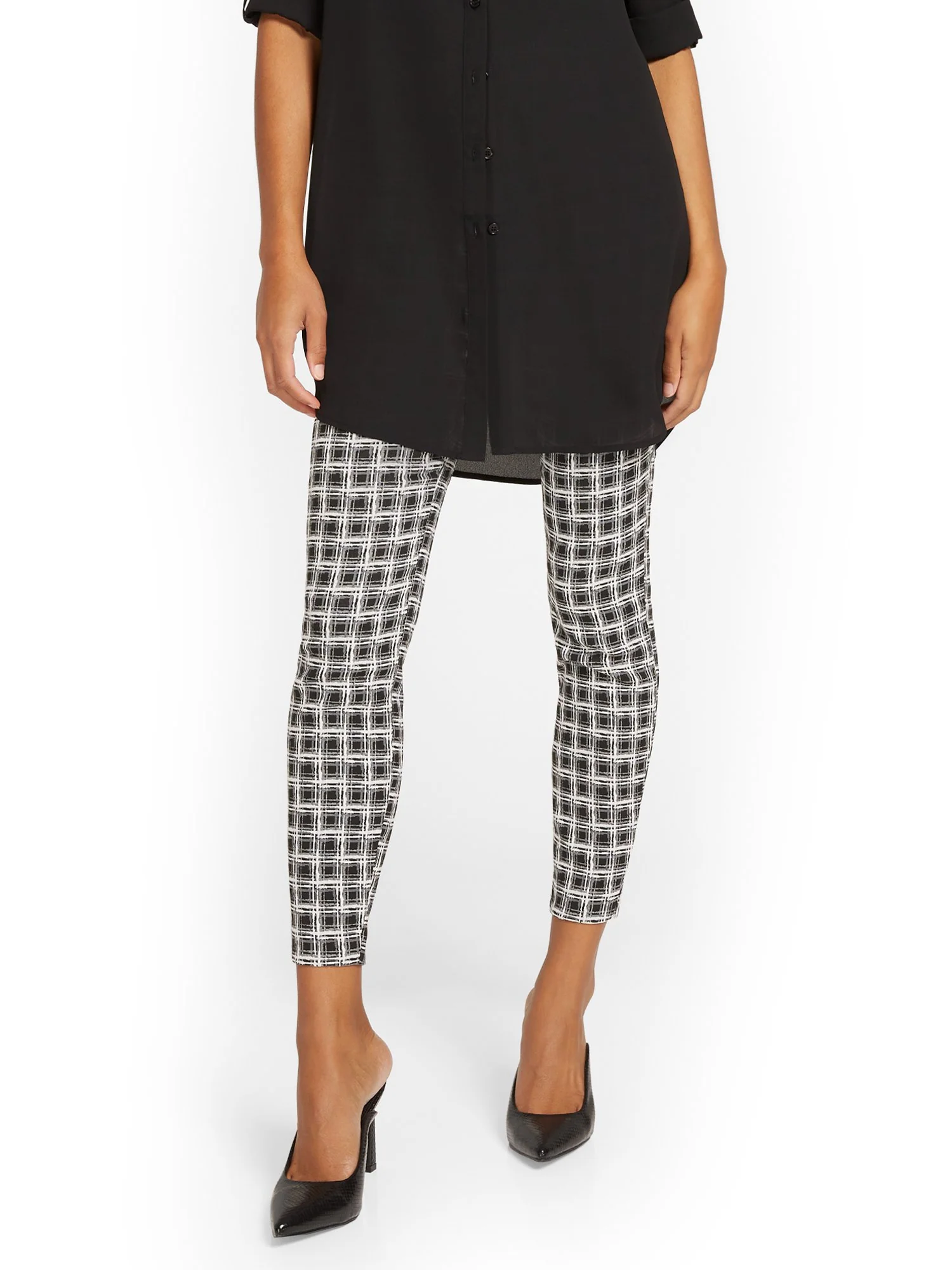 Tall Whitney High-Waisted Pull-On Slim-Leg Ankle Pant - Check-Print