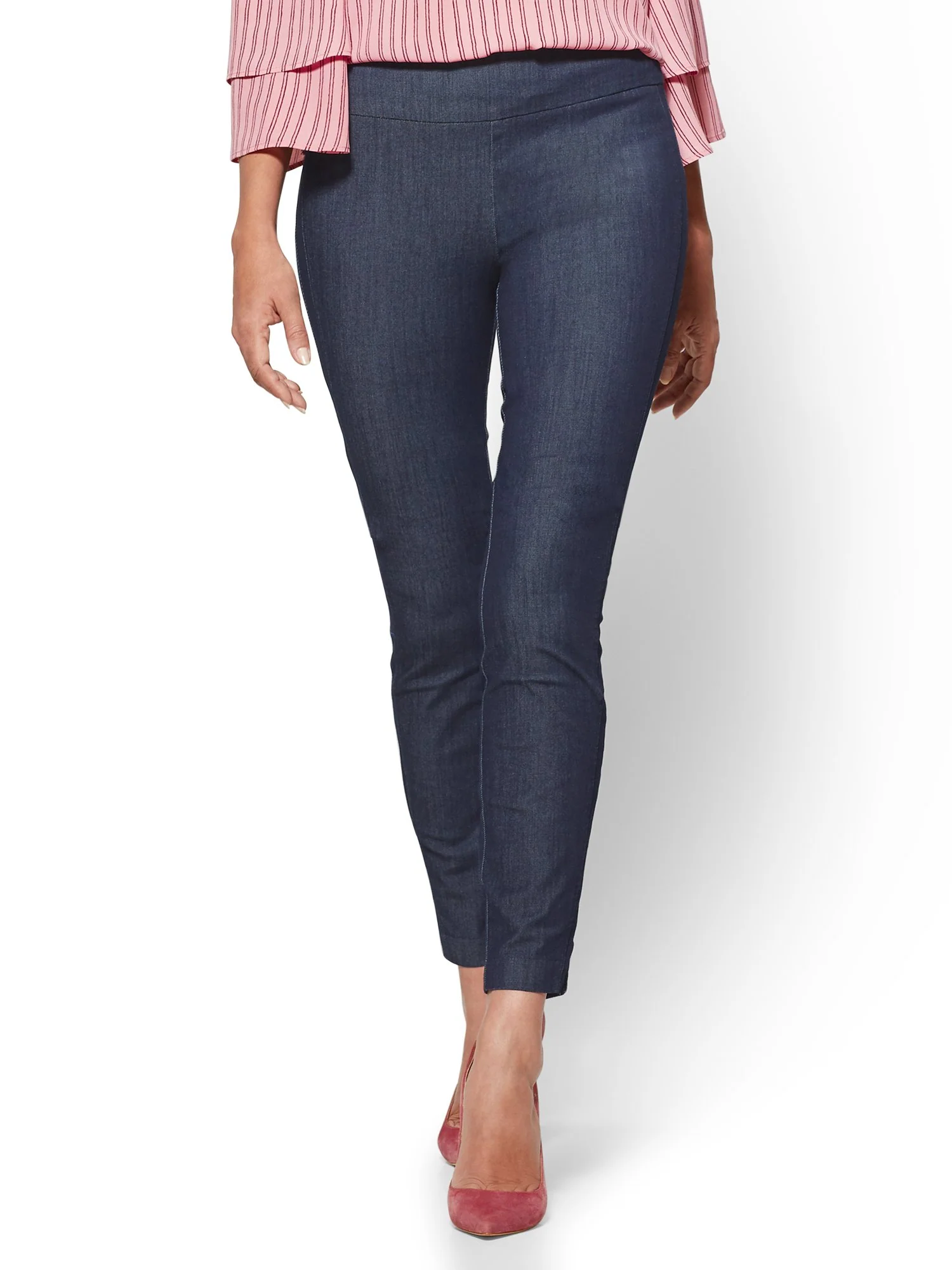 Tall Whitney High-Waisted Pull-On Slim-Leg Ankle Pant - Navy