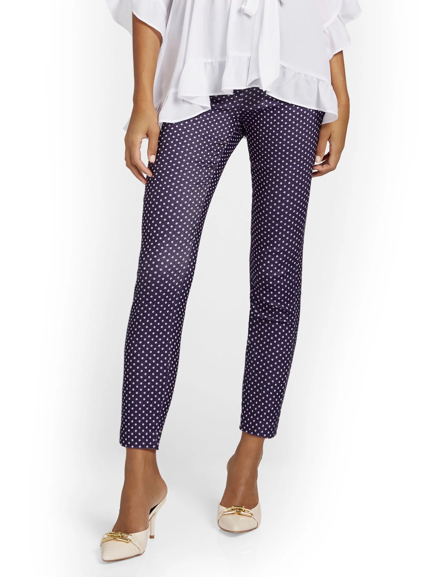 Tall Whitney High-Waisted Pull-On Slim-Leg Ankle Pant - Navy Dot Print - Image 2
