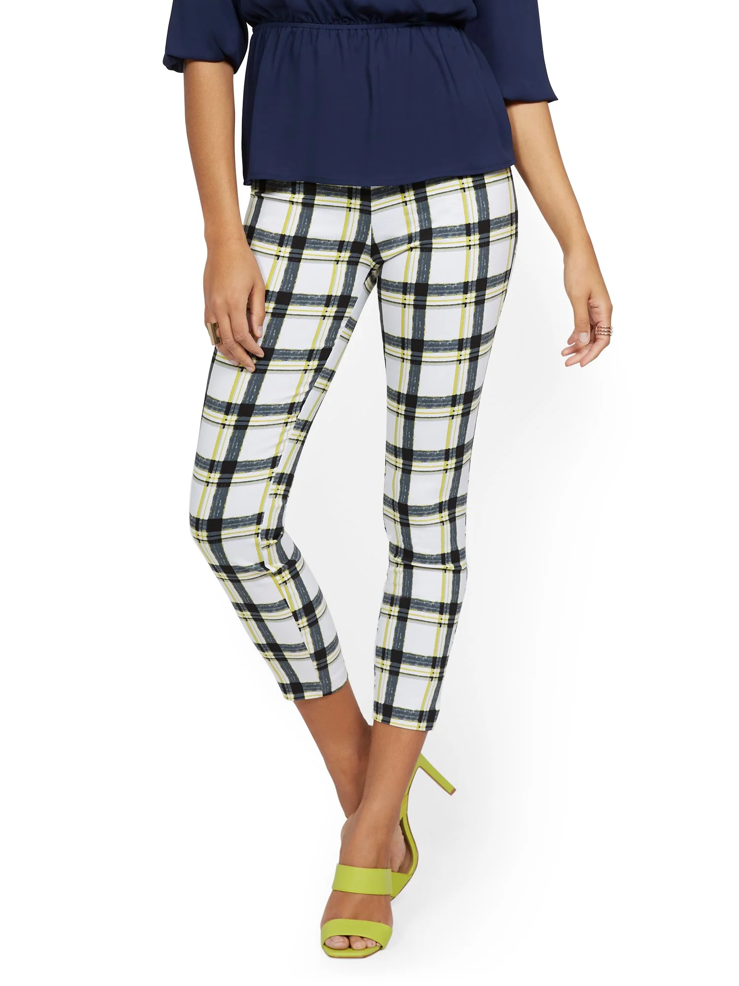 Tall Whitney High-Waisted Pull-On Slim-Leg Ankle Pant - Plaid