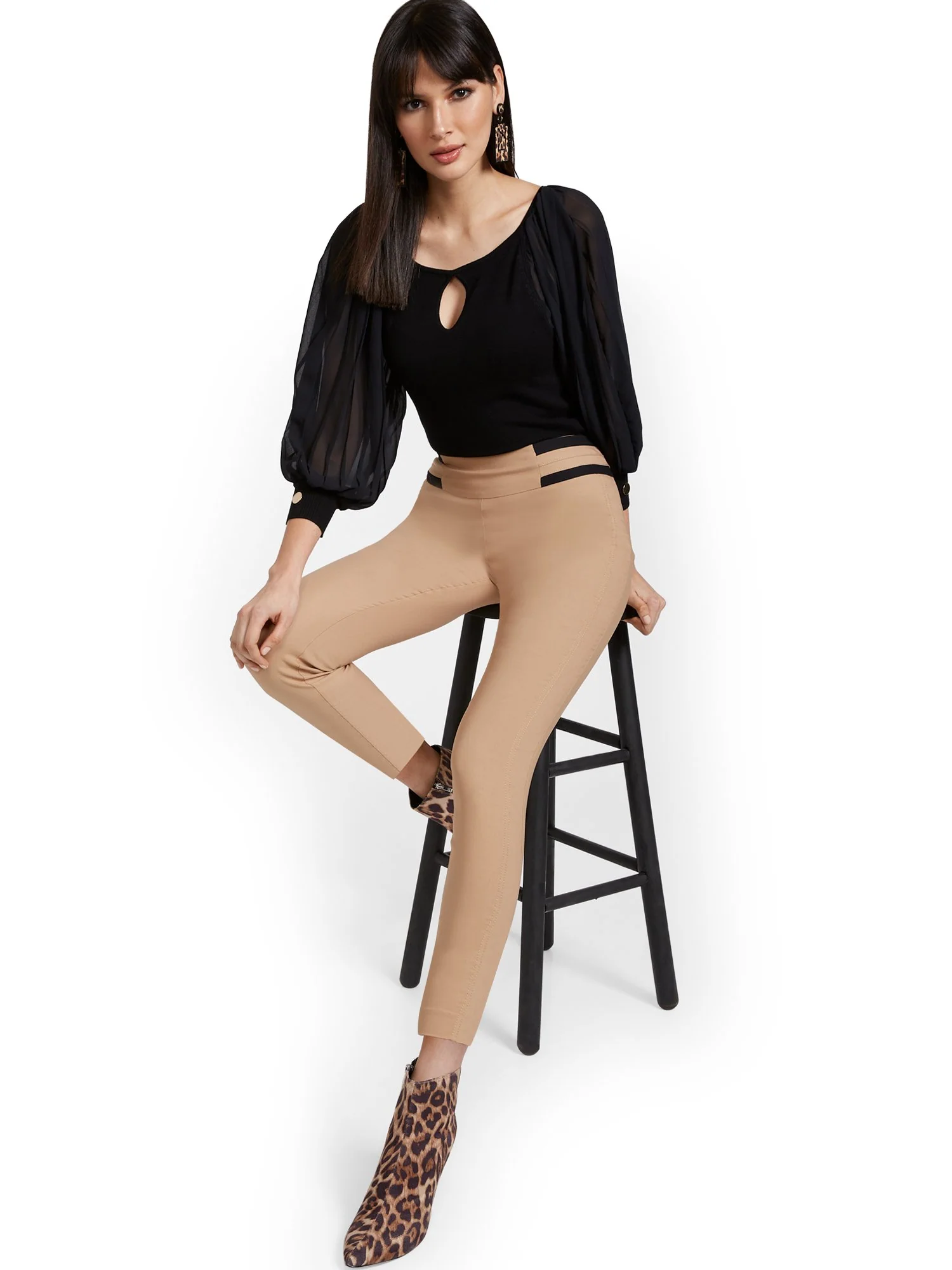 Tall Whitney High-Waisted Pull-On Slim-Leg Ankle Pant - Top Stripes - Image 7