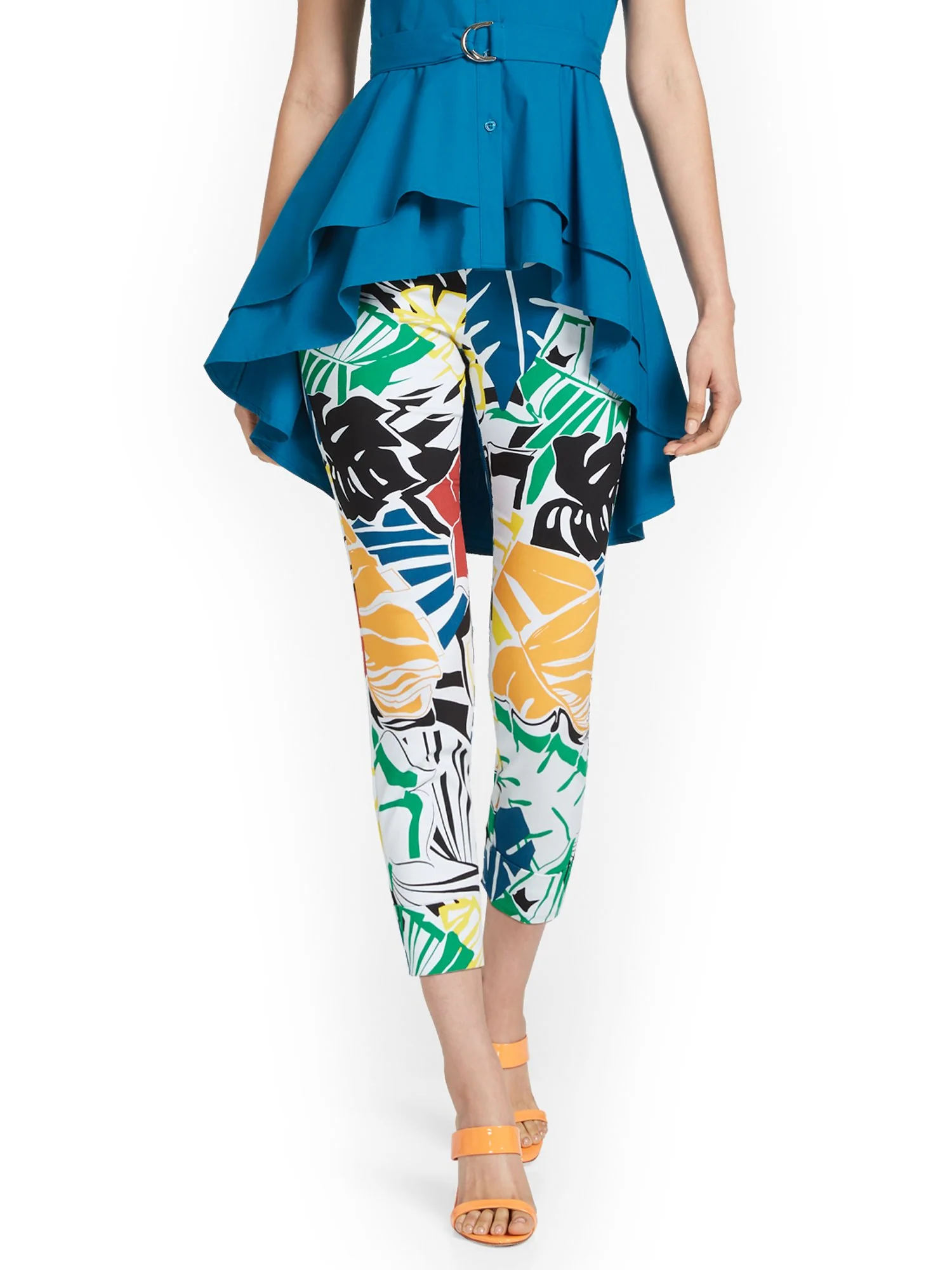 Tall Whitney High-Waisted Pull-On Slim-Leg Capri Pant - Palm-Print