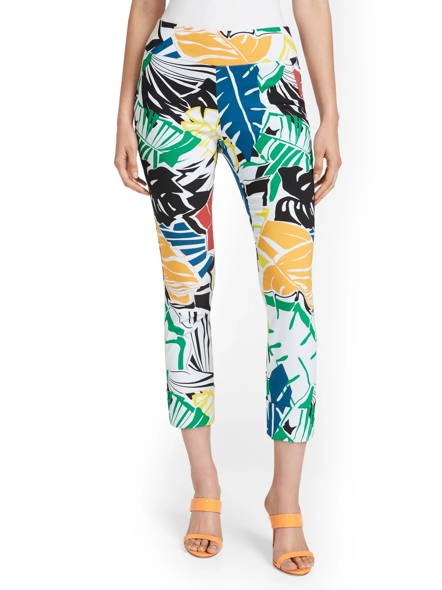Tall Whitney High-Waisted Pull-On Slim-Leg Capri Pant - Palm-Print - Image 5