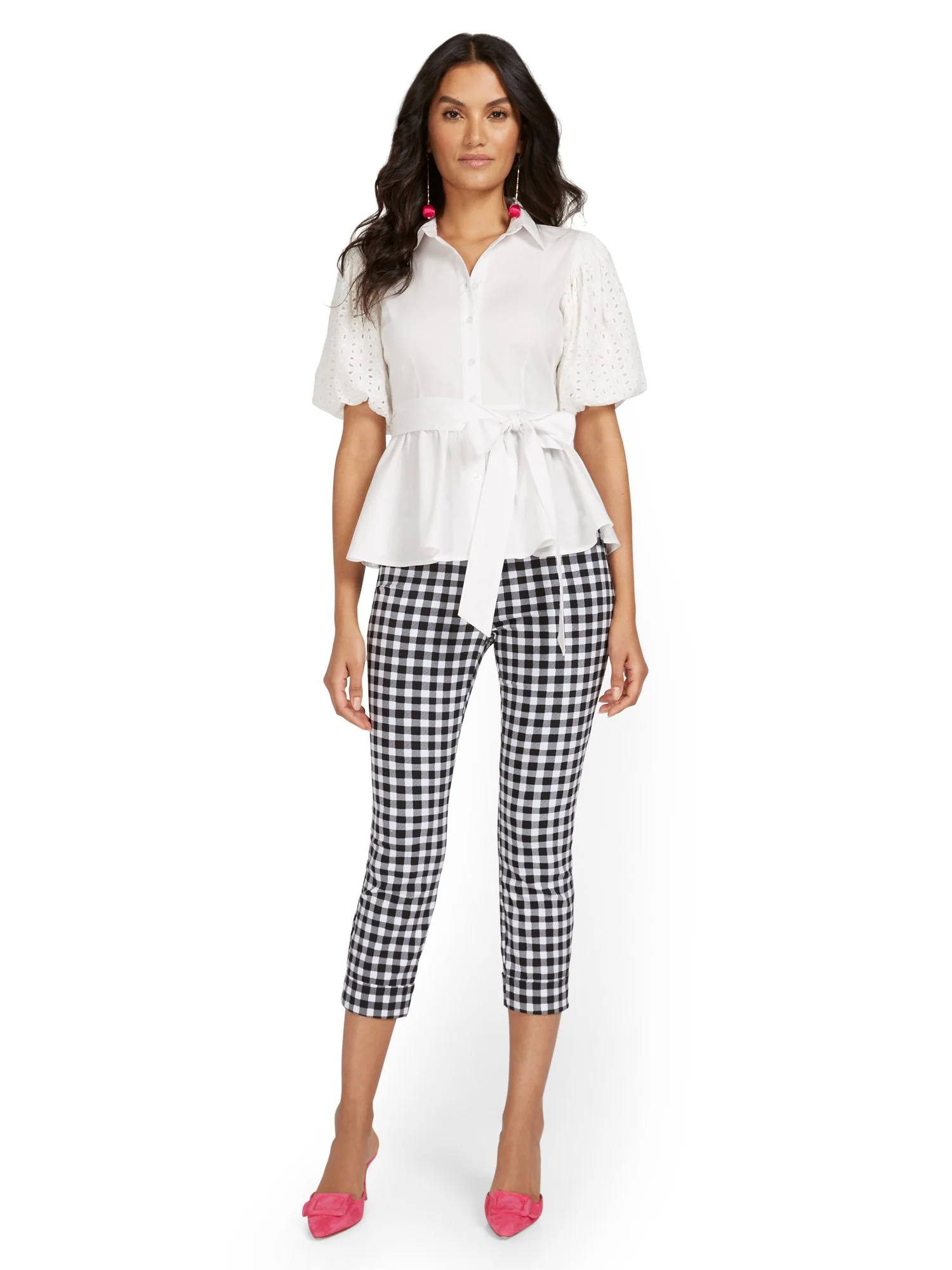 Tall Whitney High-Waisted Pull-On Slm-Leg Capri Pant - Gingham - Image 4