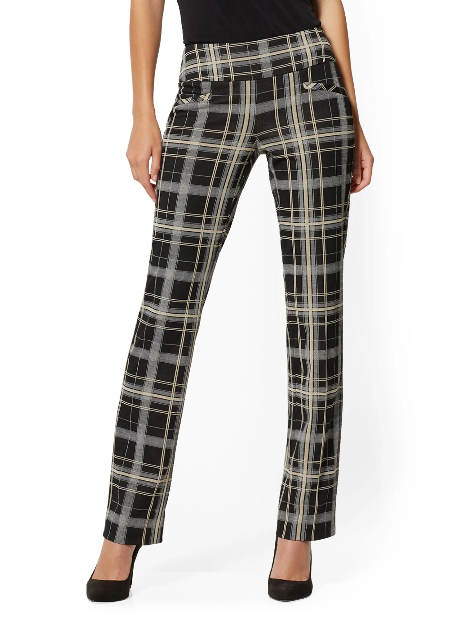 Tall Whitney High-Waisted Pull-On Straight-Leg Pant - Plaid Ponte - 7th Avenue - Image 2