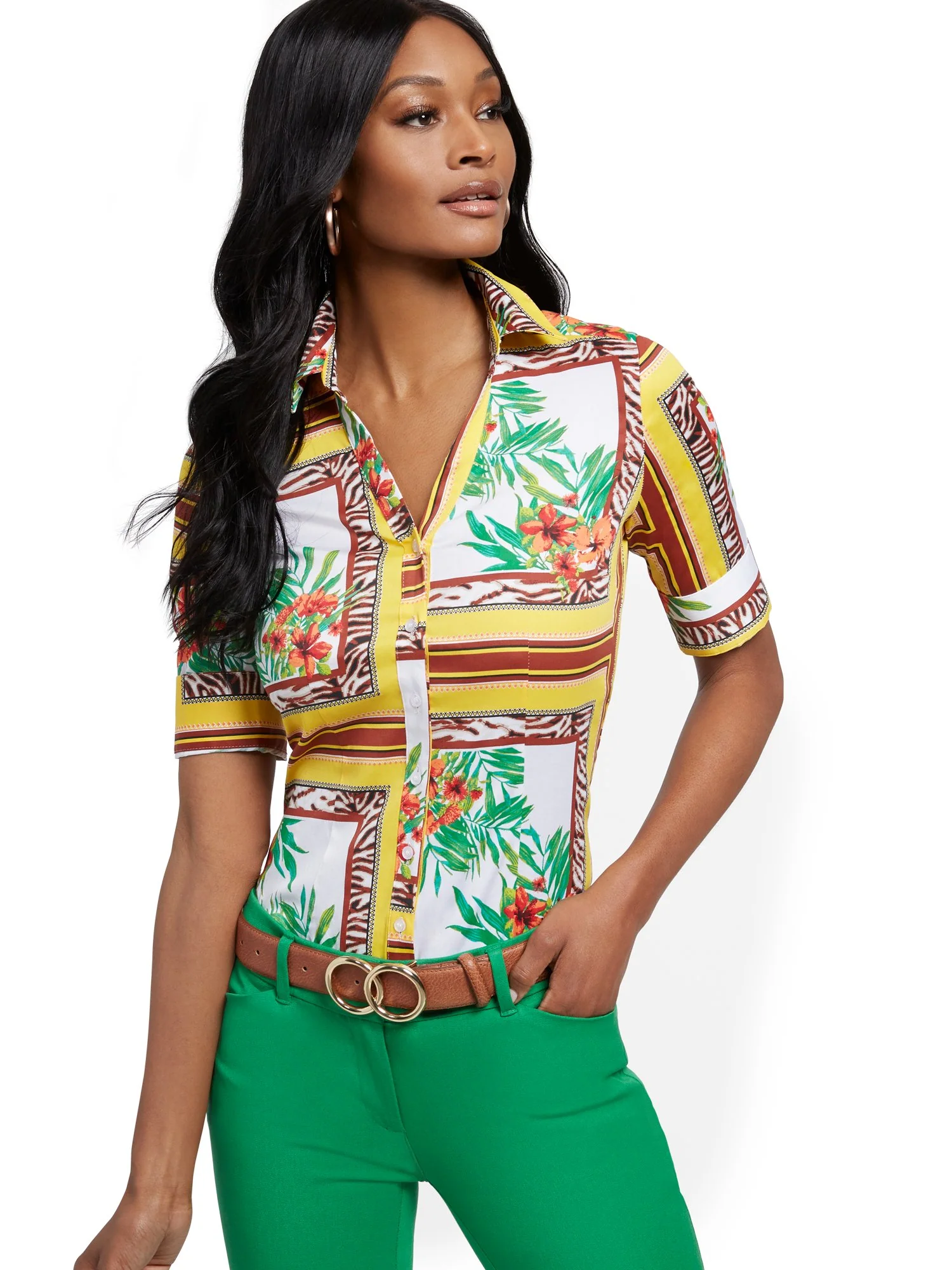 Tall Yellow Madison Stretch Shirt - Secret Snap -7th Avenue