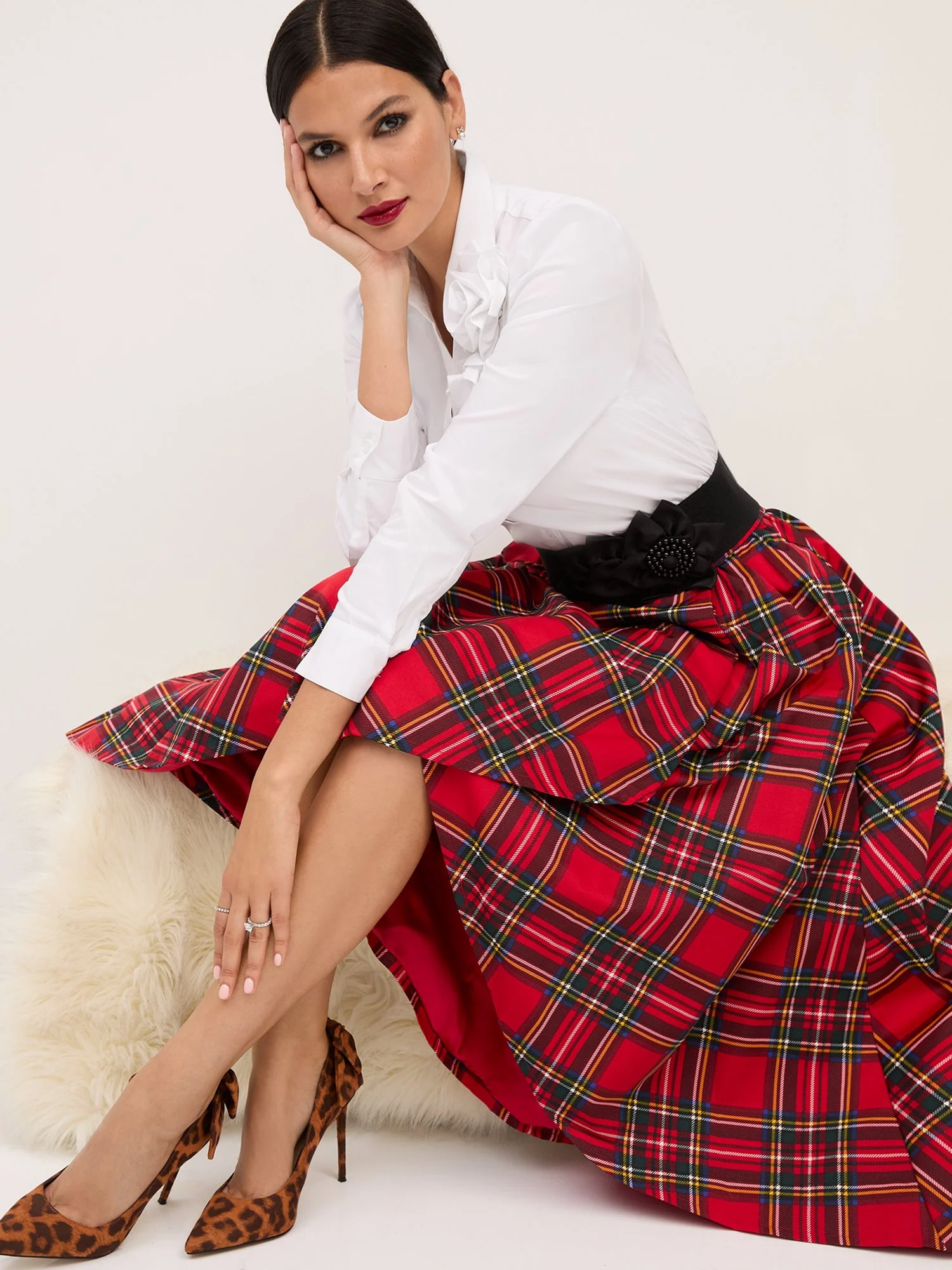Tartan Bow-Front High-Low Maxi Skirt - Image 2
