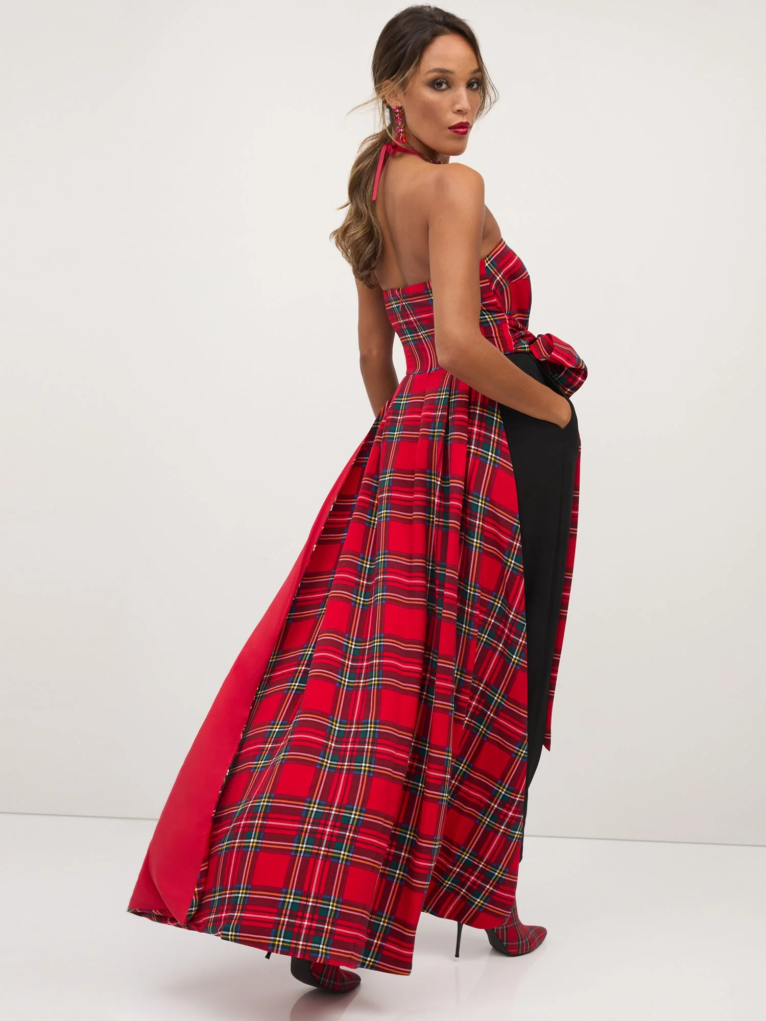 Tartan Bow-Waist Train Jumpsuit - Image 4
