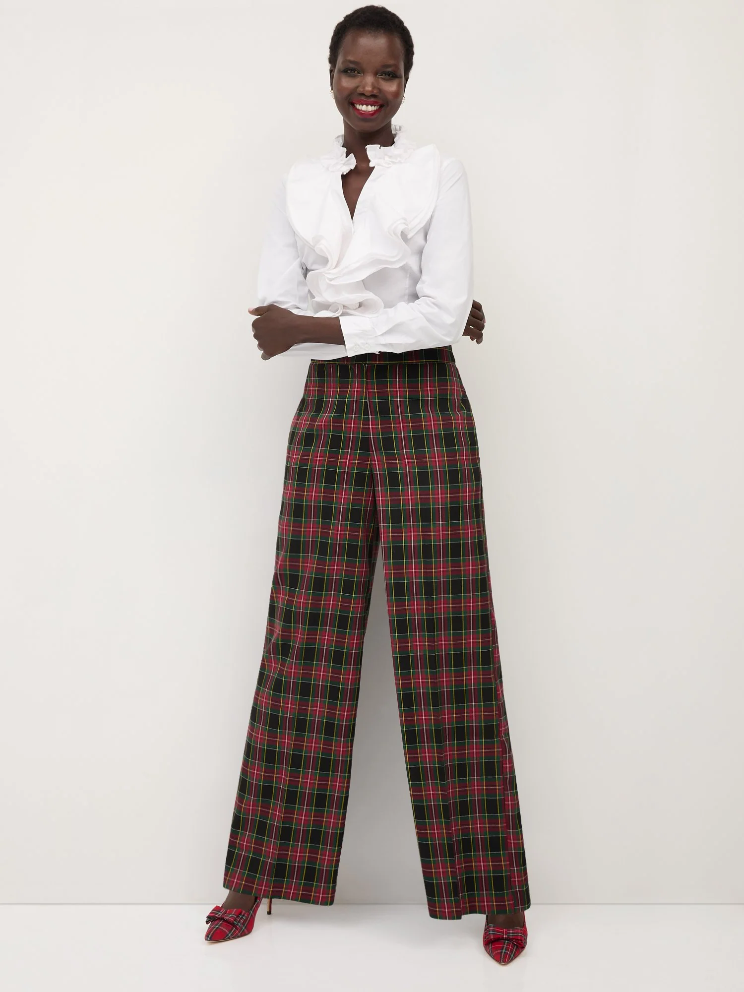 Tartan Paperbag-Waist Wide-Leg Pant - Image 2