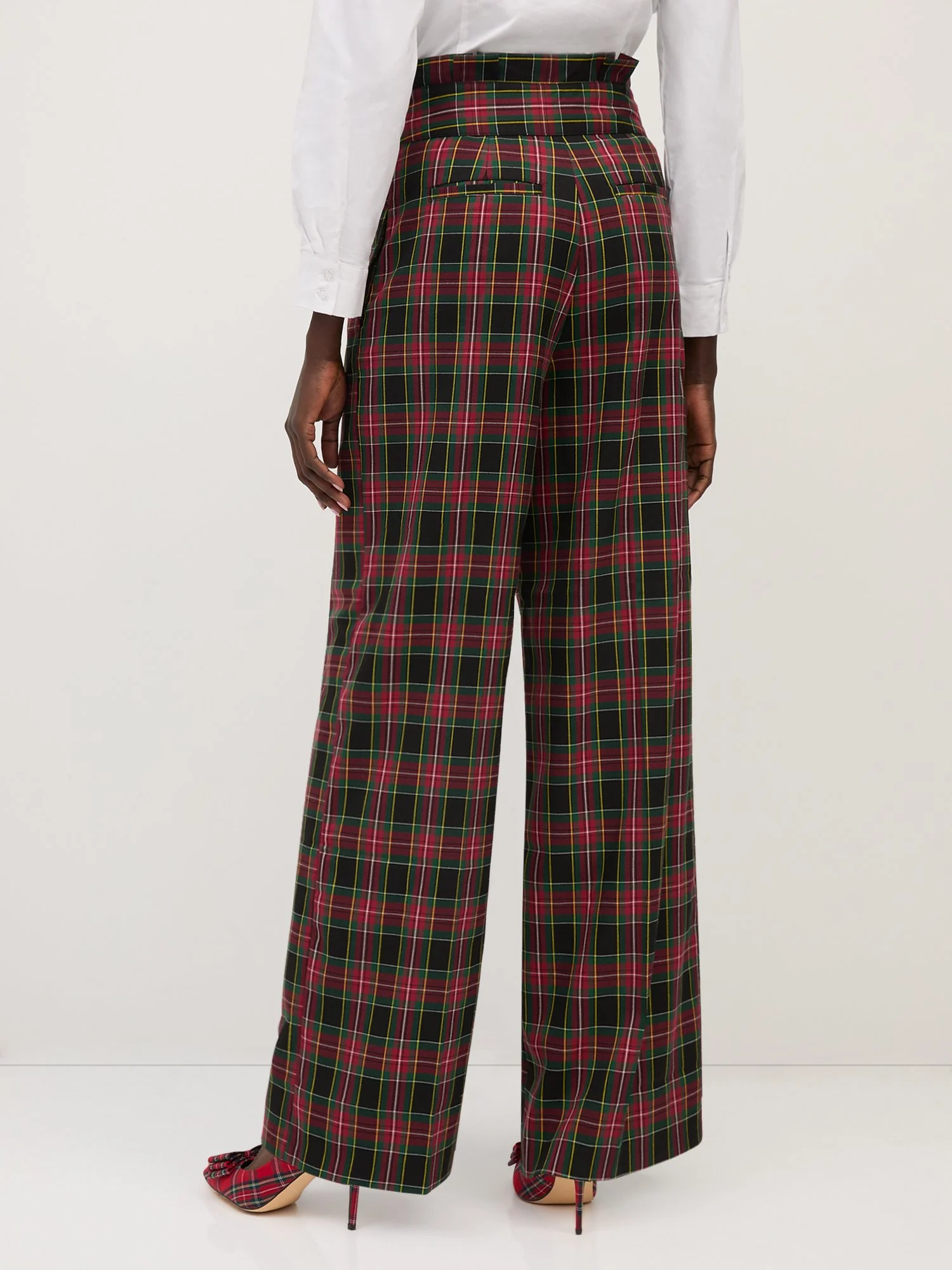 Tartan Paperbag-Waist Wide-Leg Pant - Image 3