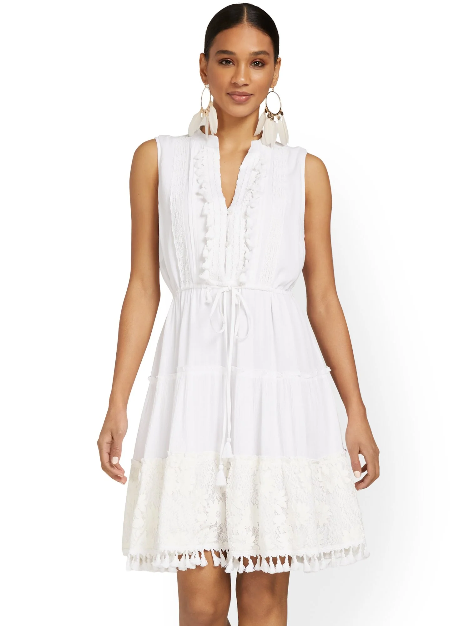 Tassel-Embellished Crochet Shift Dress - Image 2