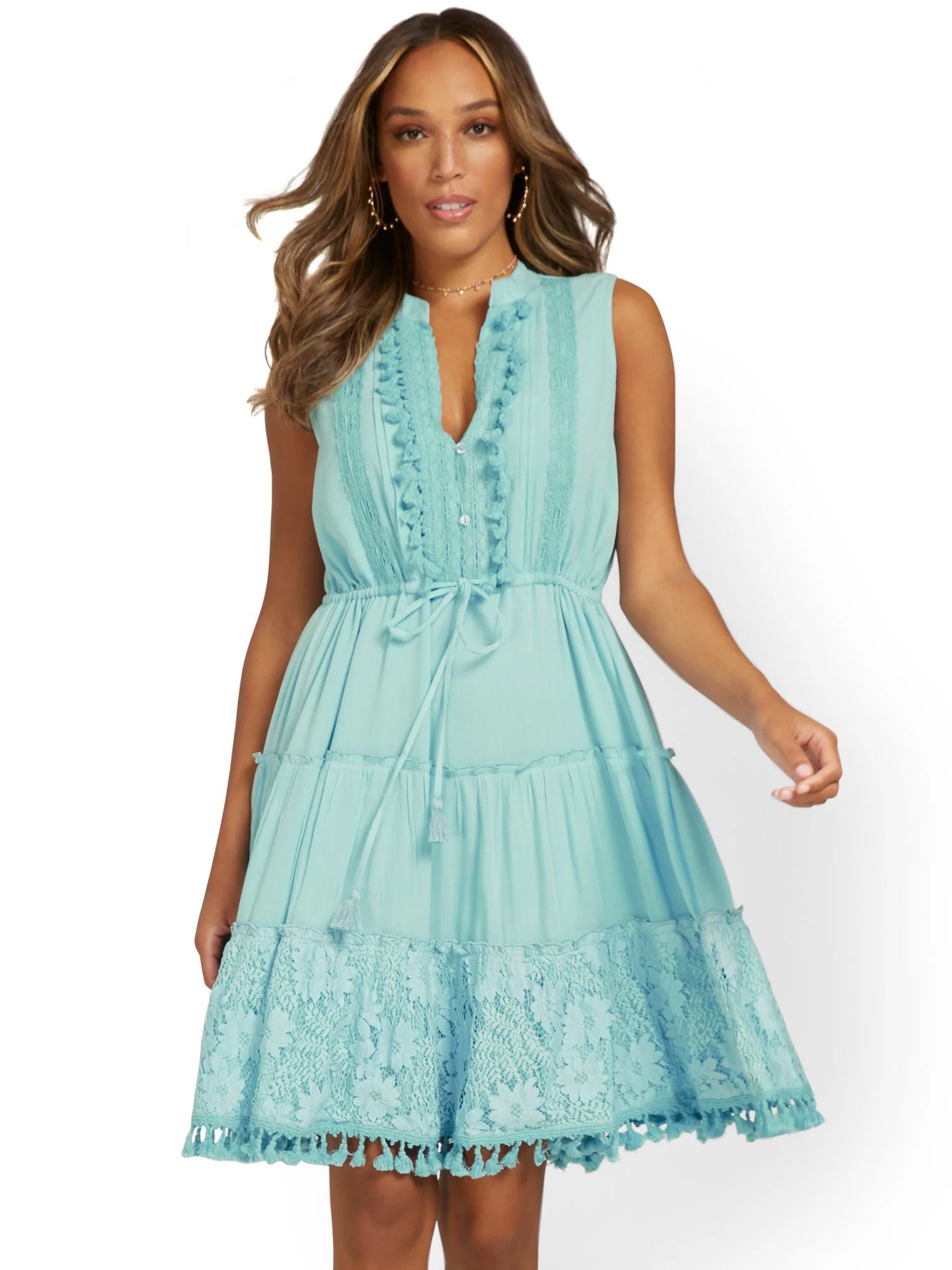 Tassel-Embellished Crochet Shift Dress - Image 6