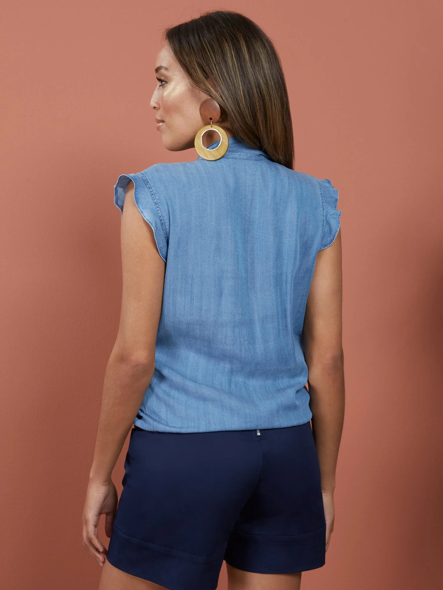 Tencel Tie-Front Flutter-Sleeve Top - Image 3
