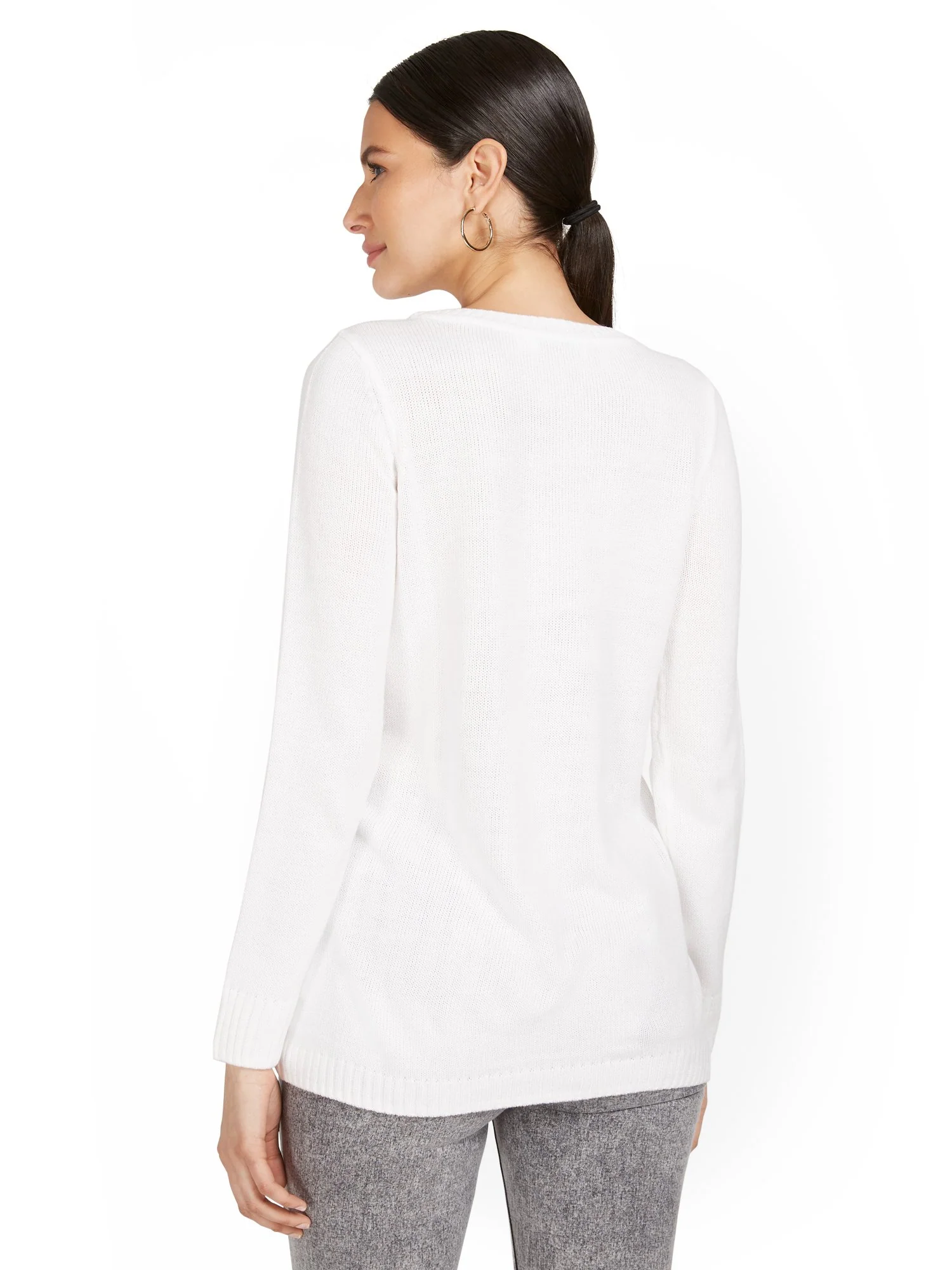 Three-Button Overlapped Tunic Sweater - Image 3