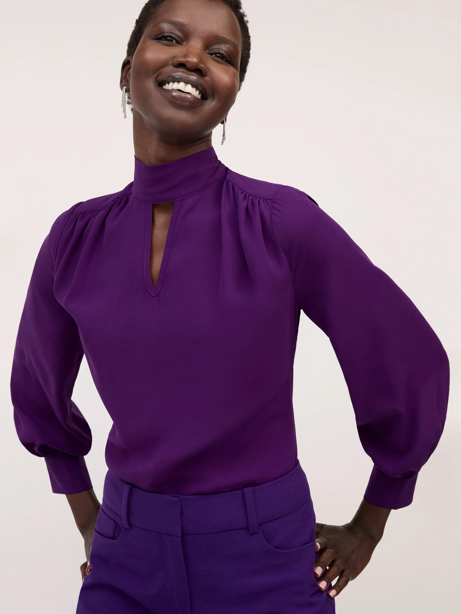 Tie-Back Mock-Neck Blouse - Image 12