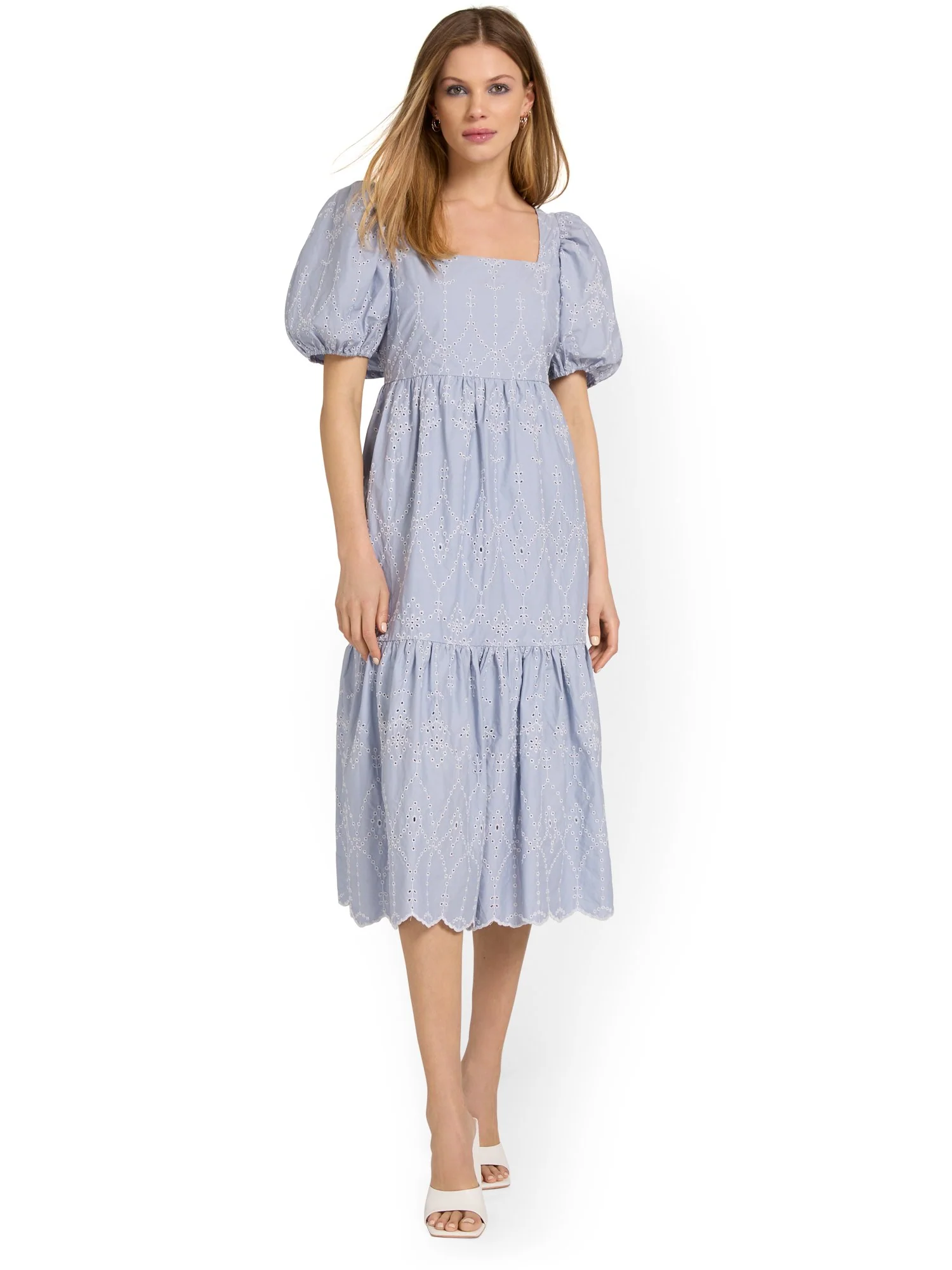 See And Be Seen Tie-Back Puff-Sleeve Eyelet Midi Dress - Brands We Love