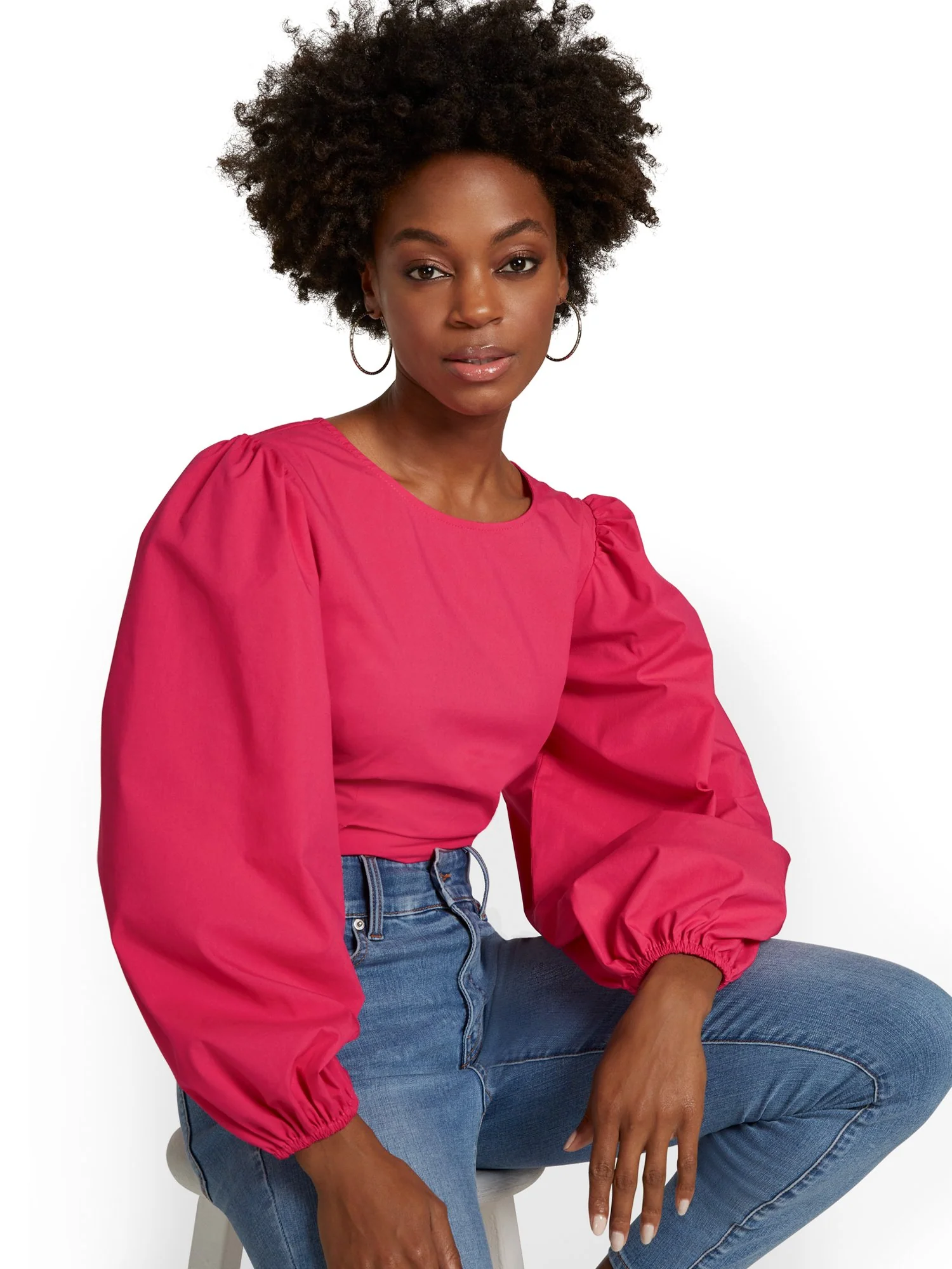 Tie-Back Puff-Sleeve Poplin Crop Top - Image 6