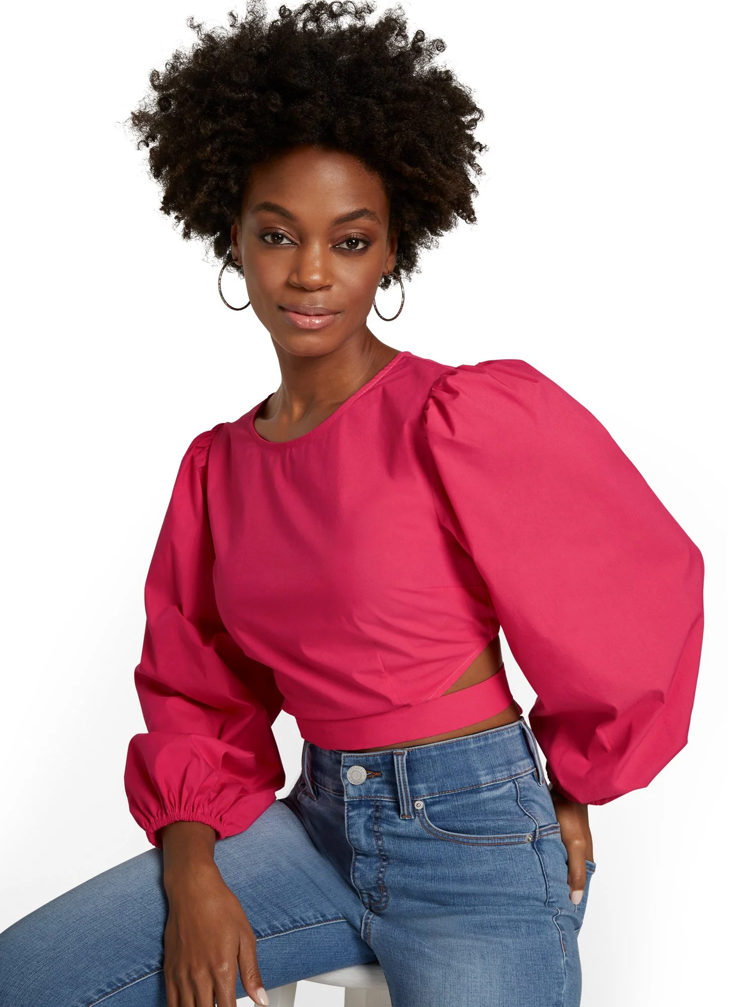 Tie-Back Puff-Sleeve Poplin Crop Top - Image 8