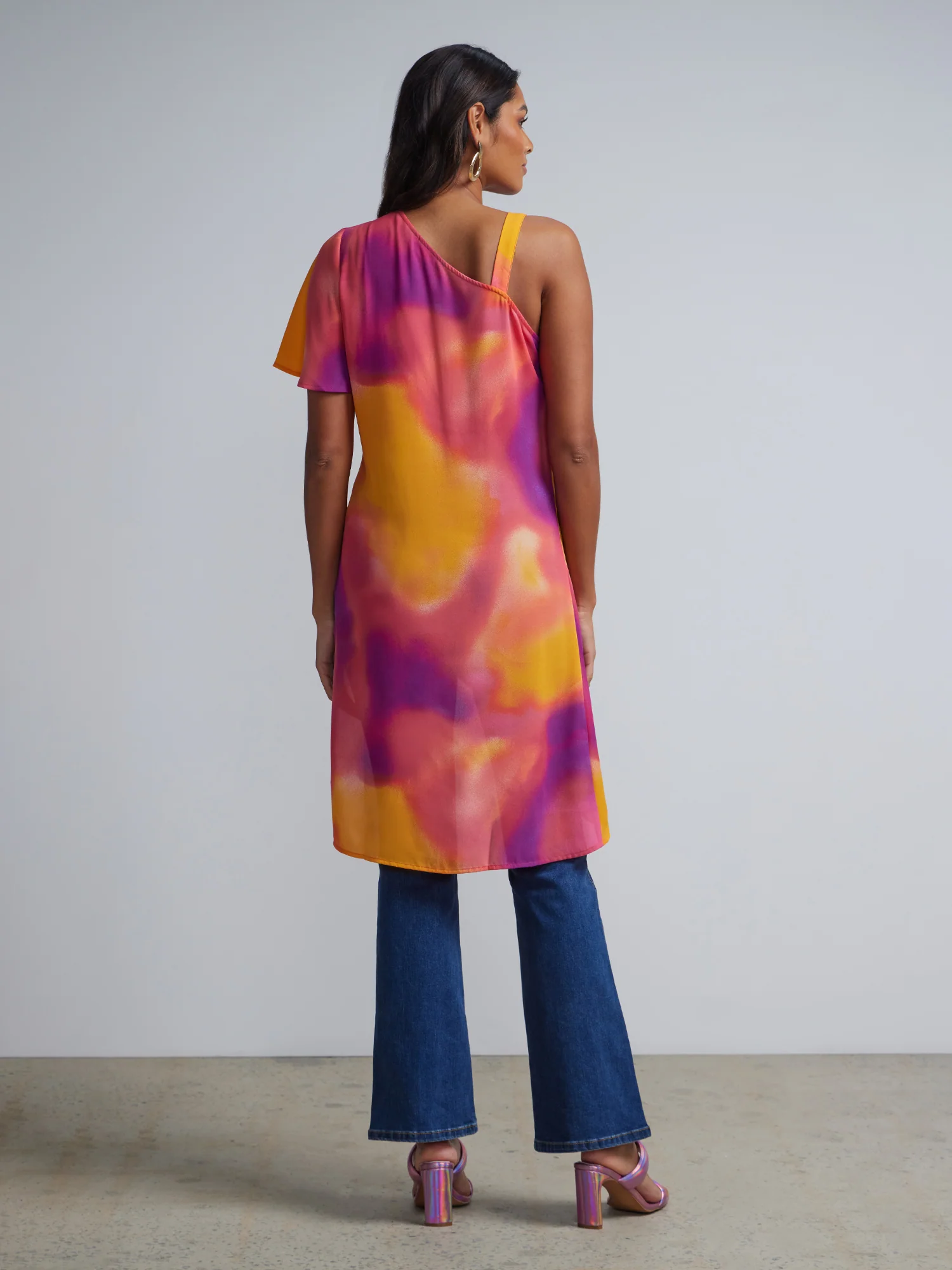 Tie-Dye Print Asymmetric Maxi Top - Image 3