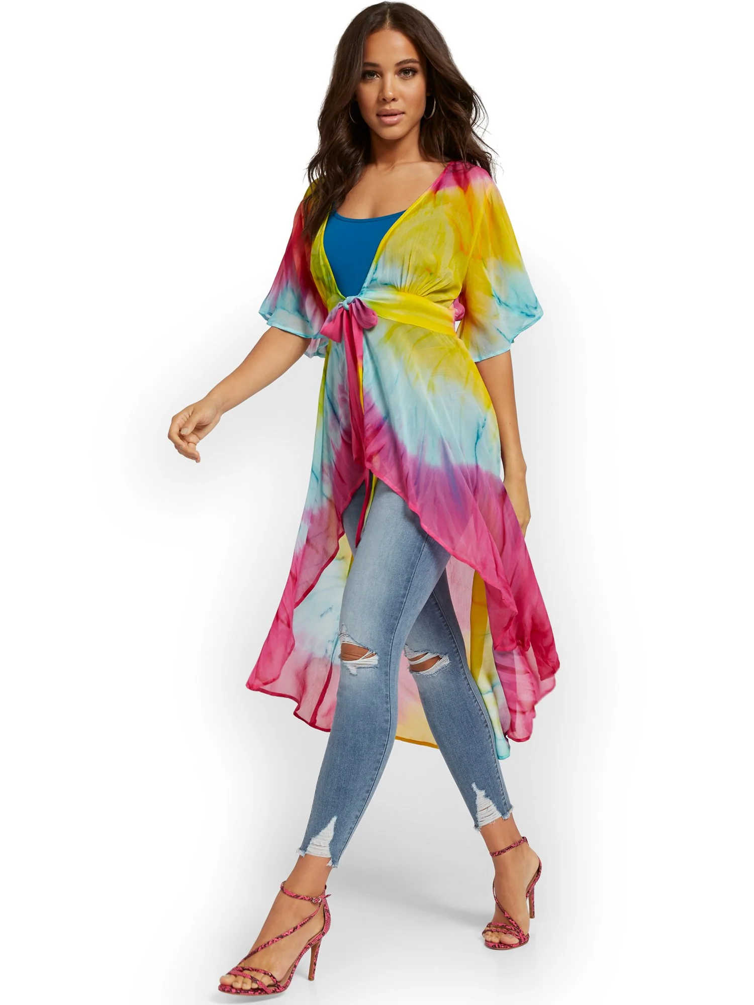 Tie-Dye Tie-Front Hi-Lo Duster - Image 4