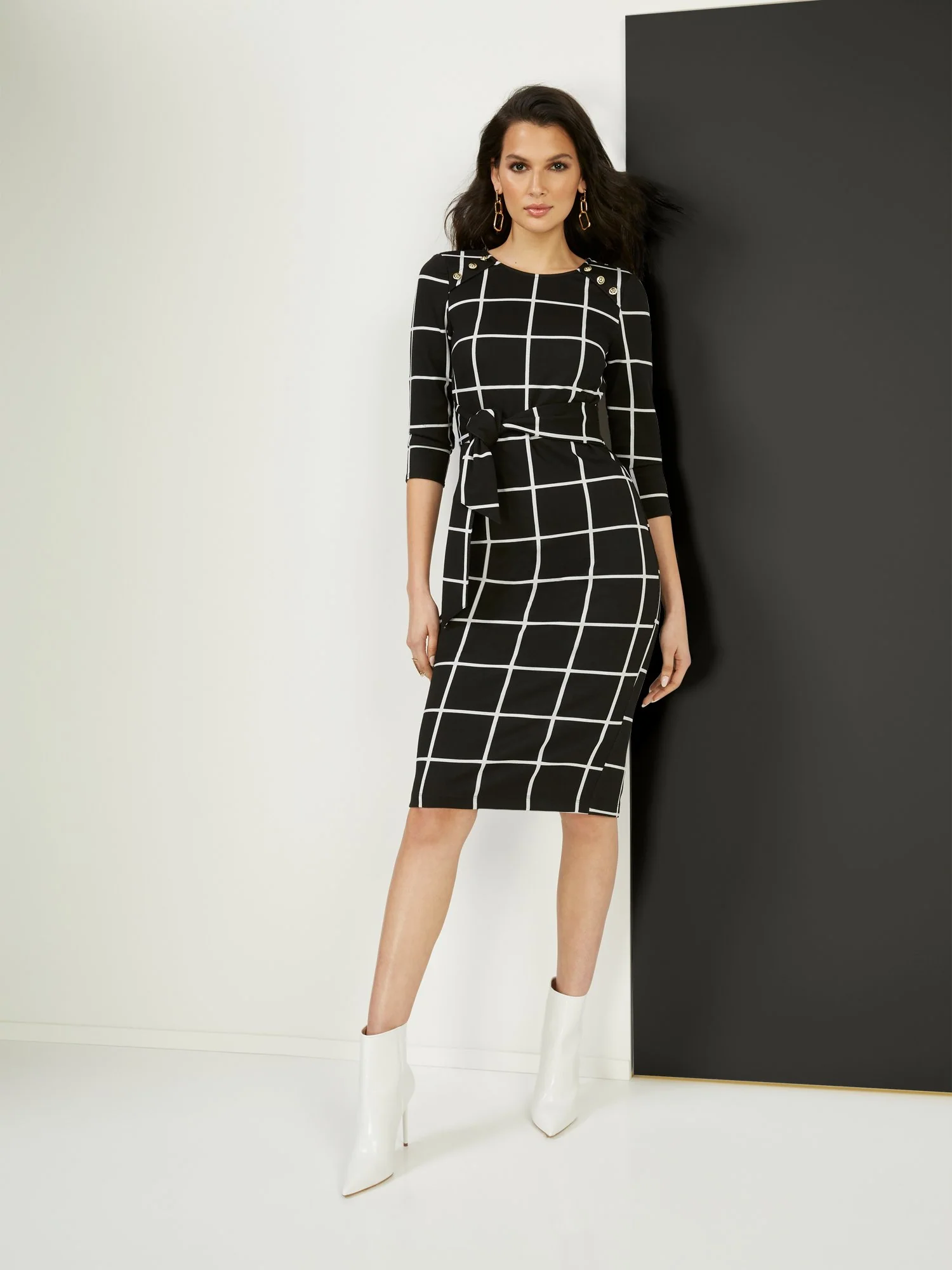 Tie-Front Button-Accent Ponte Sheath Dress - Superflex