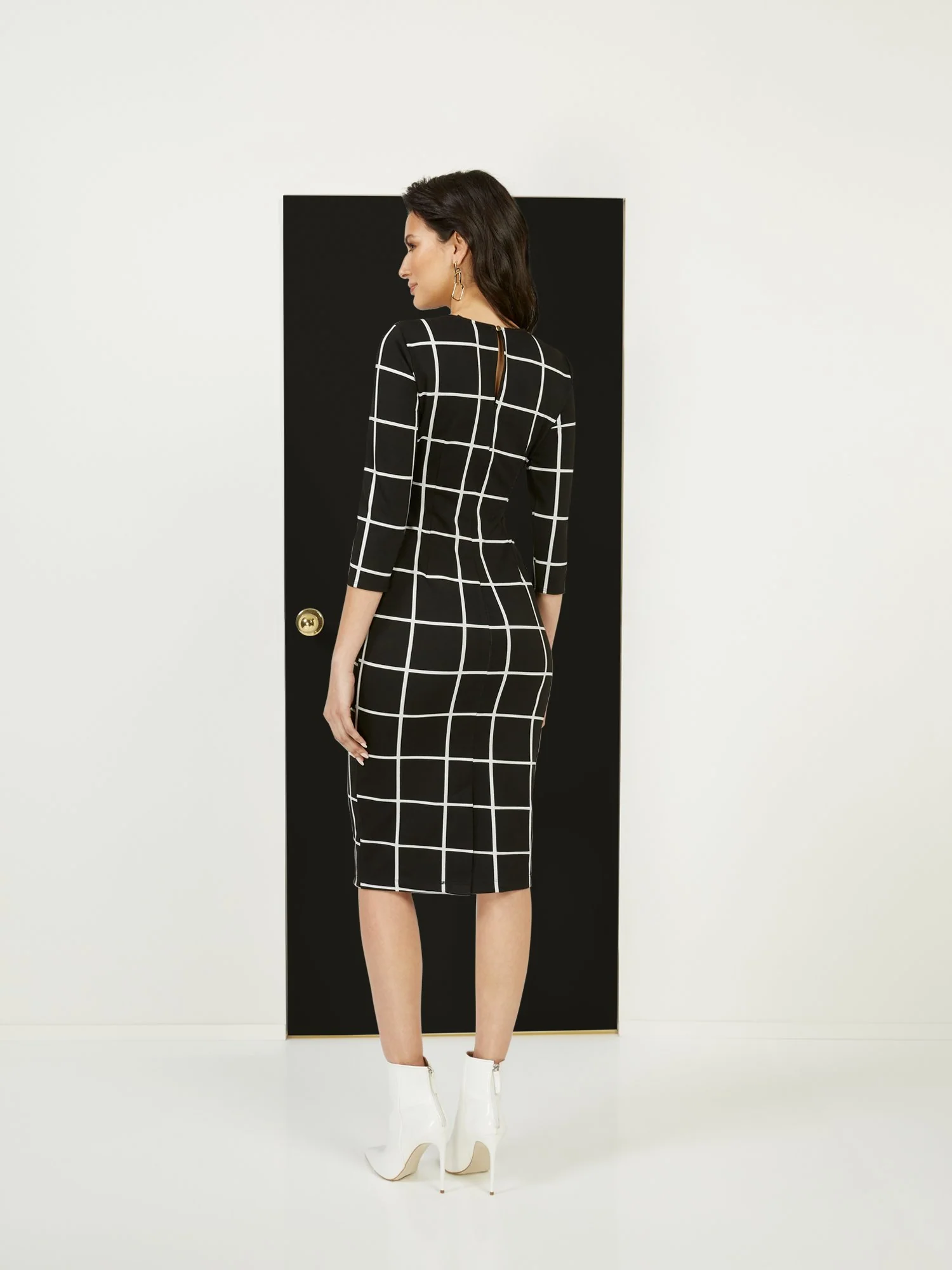 Tie-Front Button-Accent Ponte Sheath Dress - Superflex - Image 3
