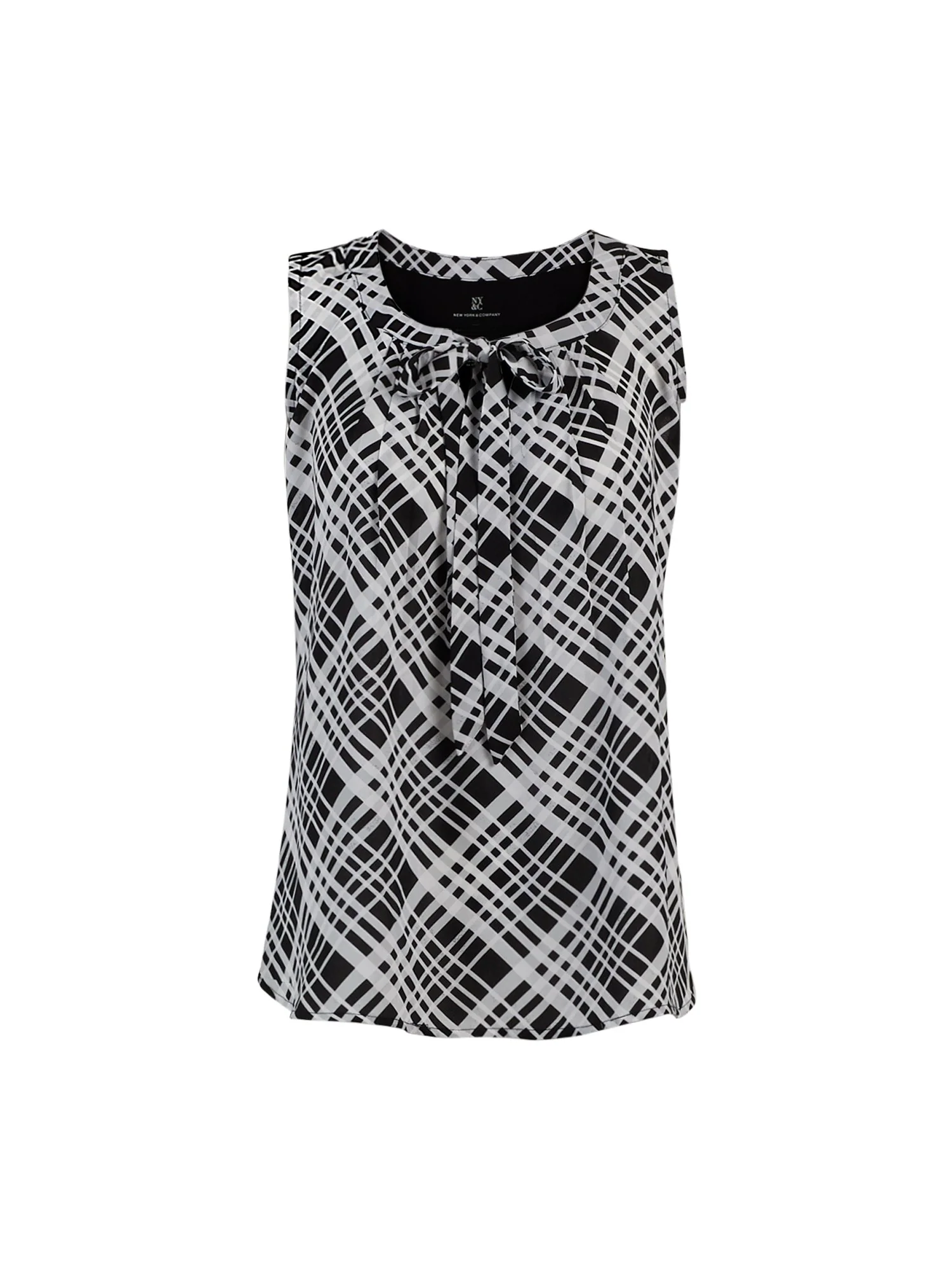 Tie-Front Grid-Print Sleeveless Top - Image 2