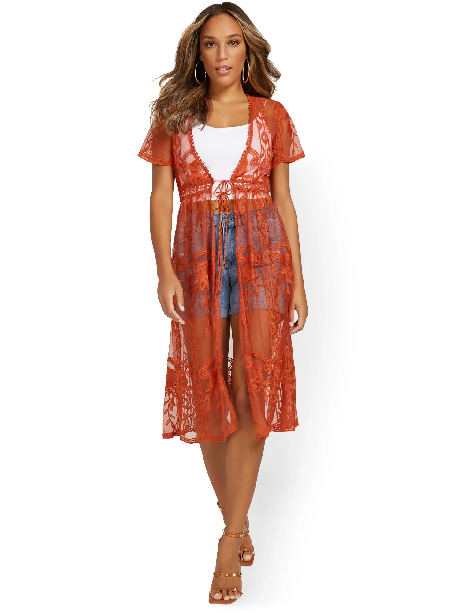 Tie-Front Lace Kimono - Image 7