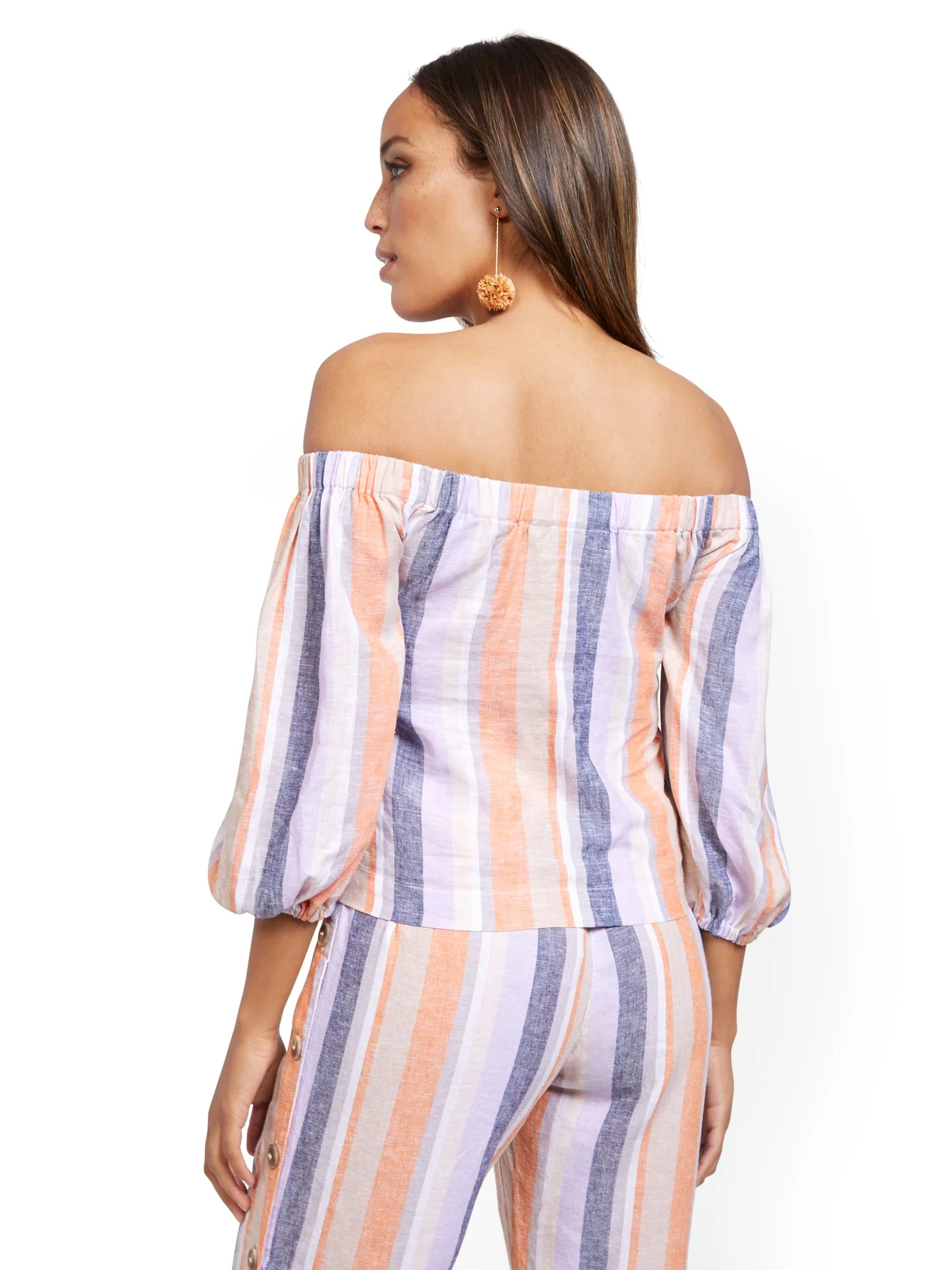 Tie-Front Off-Shoulder Linen Top - Image 3
