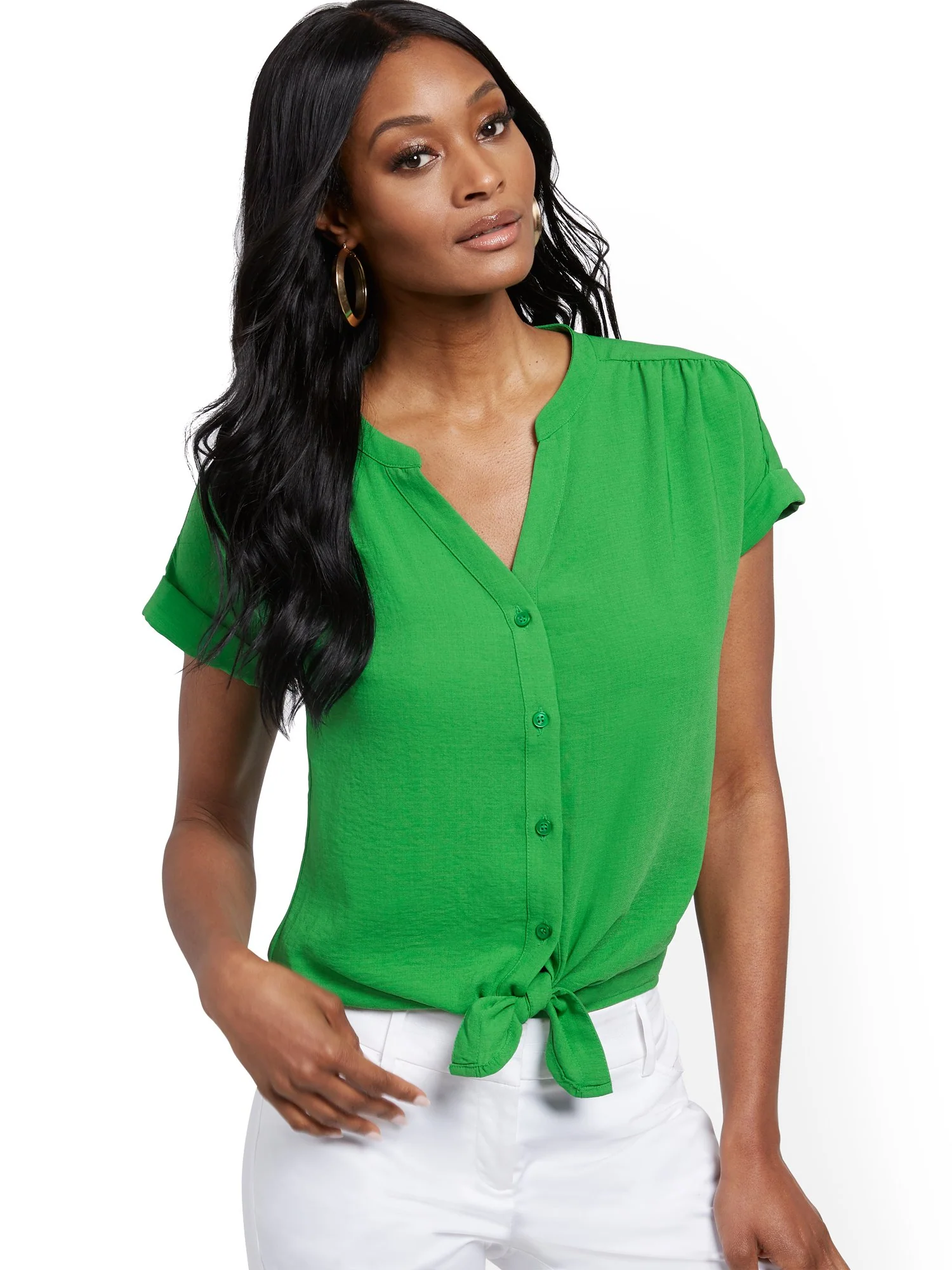 Tie-Front Short-Sleeve Blouse - Image 17