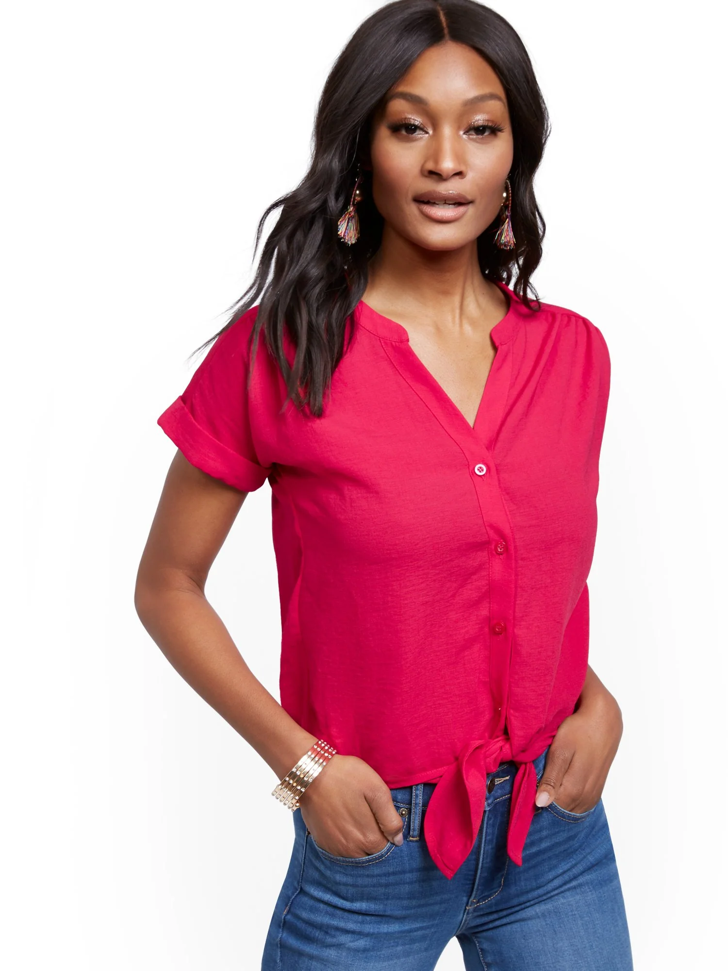 Tie-Front Short-Sleeve Blouse - Image 8