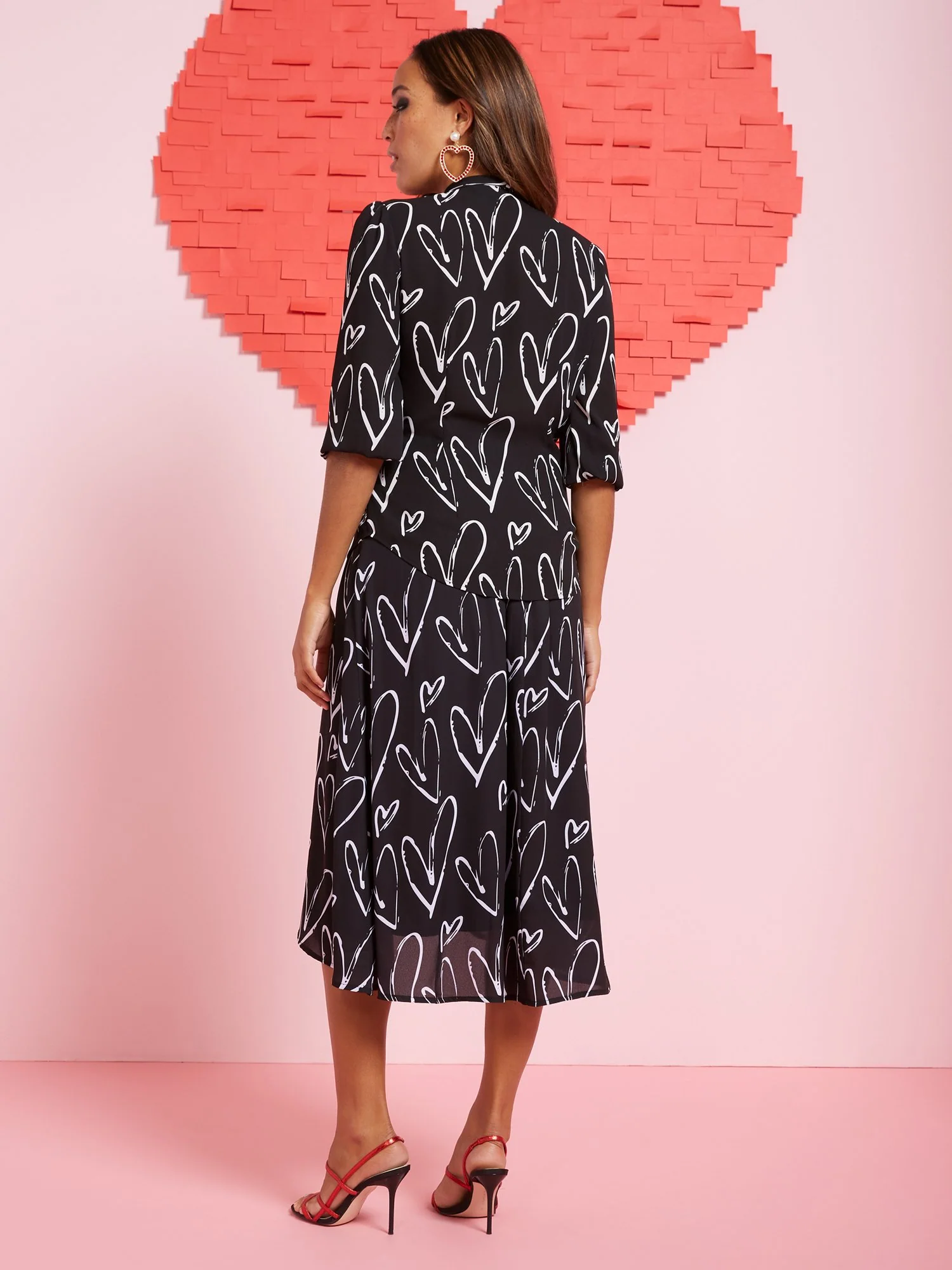Tie-Front V-Neck Heart Blouse - Image 3