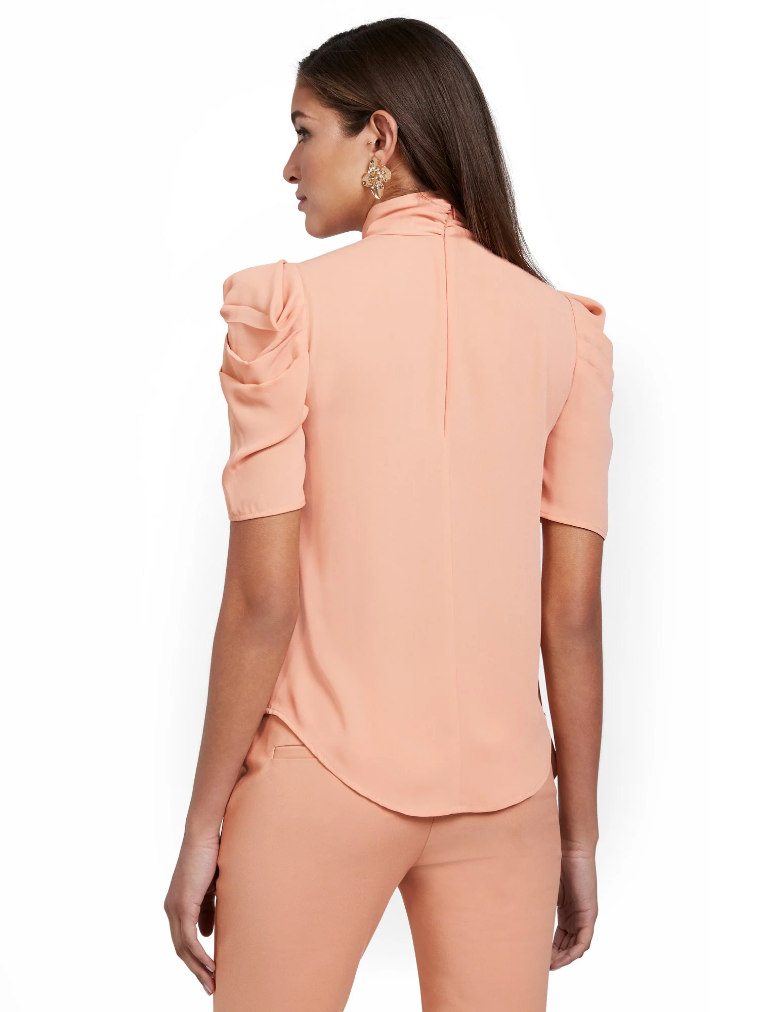 Tie-Neck Puff-Sleeve Blouse - Image 3
