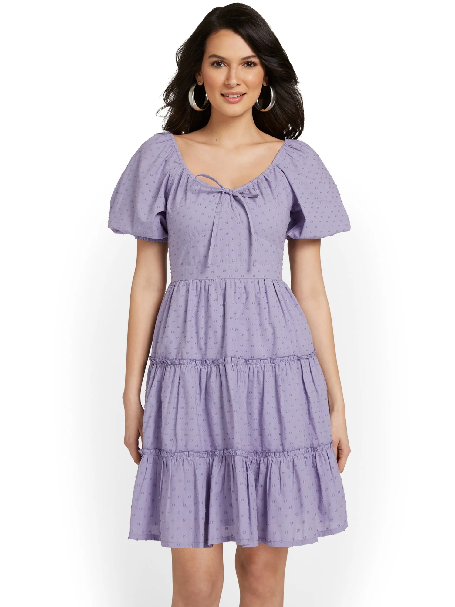 Tie-Neck Puff-Sleeve Tiered Dress - Image 6