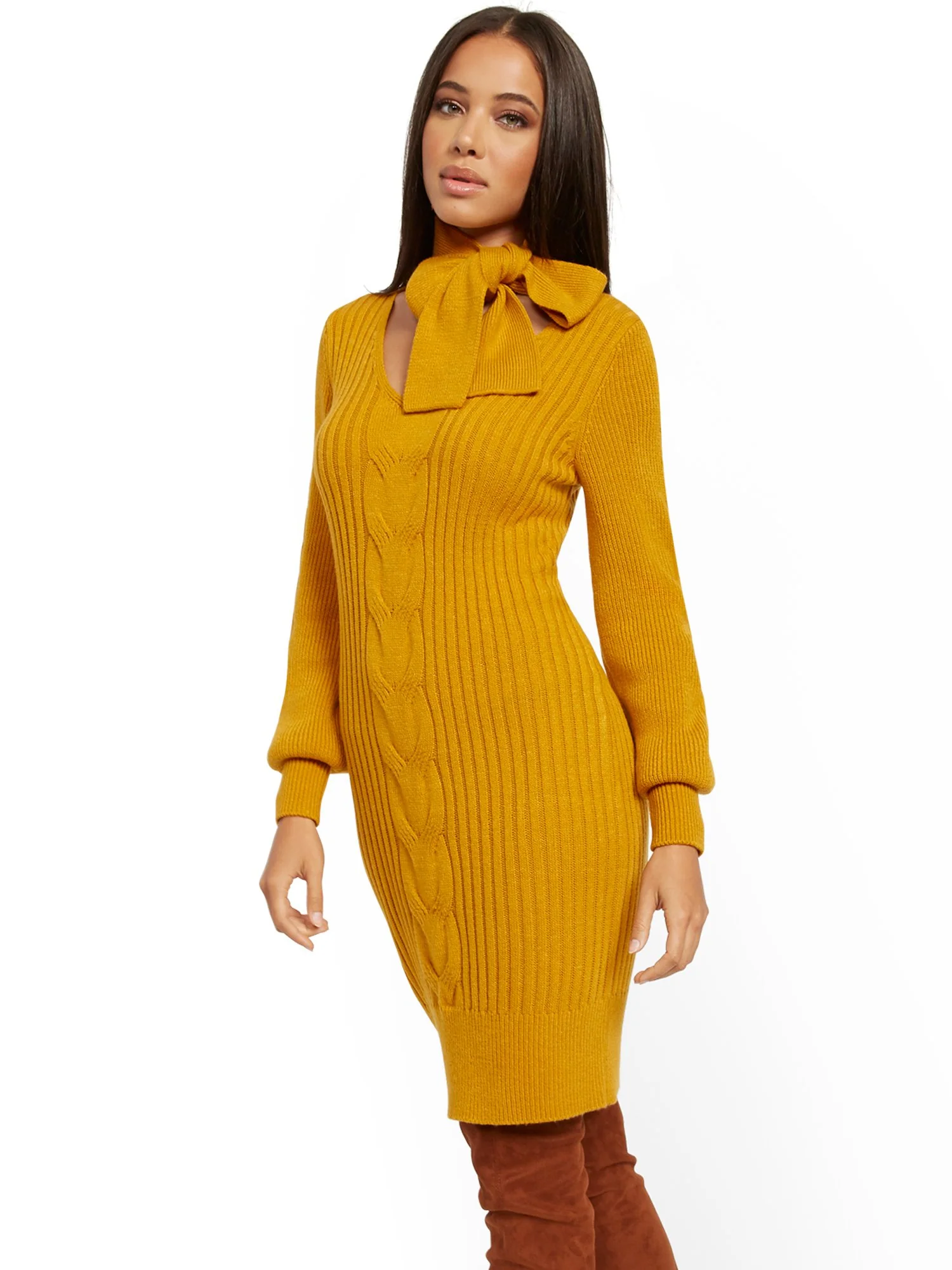 Tie-Neck Sweater Dress - Image 11