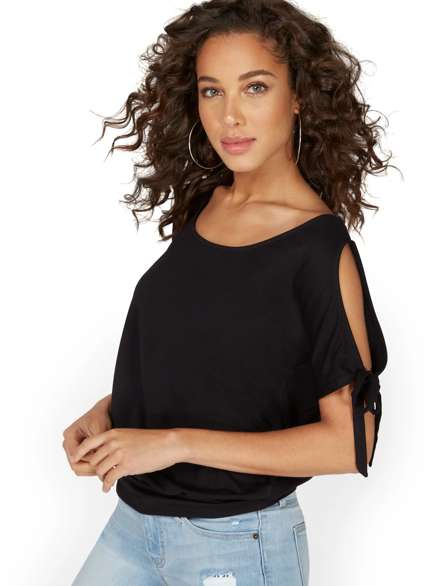 Tie-Shoulder Scoopneck Top
