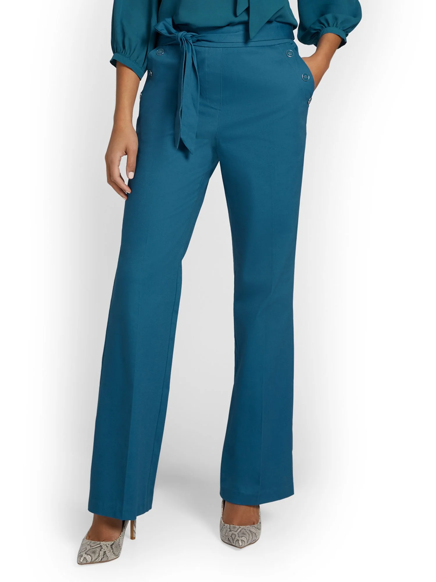 Tie-Waist Button-Detail Wide-Leg Pant - NY&Chic Collection